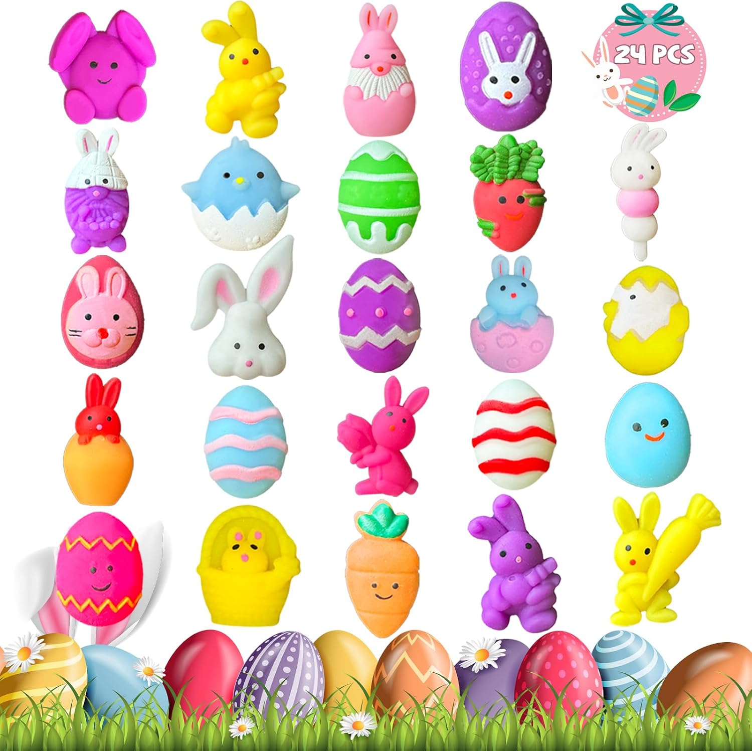56-Pack Easter Mochi Squishy Toys - Mini Stress Relief Animals, Easter Basket Stuffers & Egg Fillers, Slow Rising, 1.5-2.5 Inch