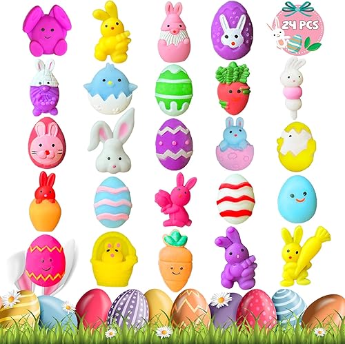 UUSYCUN 24 juguetes esponjosos Mochi de Pascua para sufrimientos de canasta de Pascua, juguetes esponjosos de animales de Pascua para rellenos de