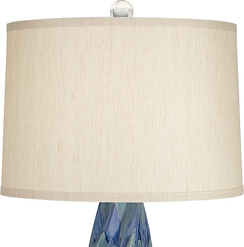Miniatura 9 de Possini Euro Design Teresa Modern Style Table Lamp with Table Top Dimmer 31" Tall Teal Blue Ceramic Beige Fabric Drum Shade for Living Room Bedroom