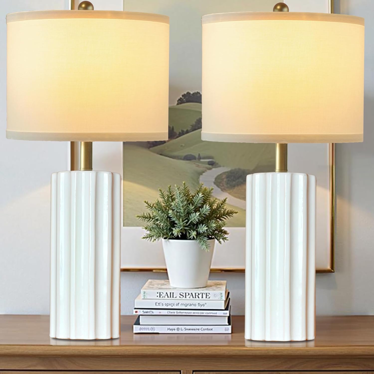 26.5" Modern Ceramic Table Lamps Set of 2 for Living Room White Bedside Lamps for Bedroom Farmhouse Nightstand Lamp Home Decor Desk Lamp End Table Lamps (2 Pack)
