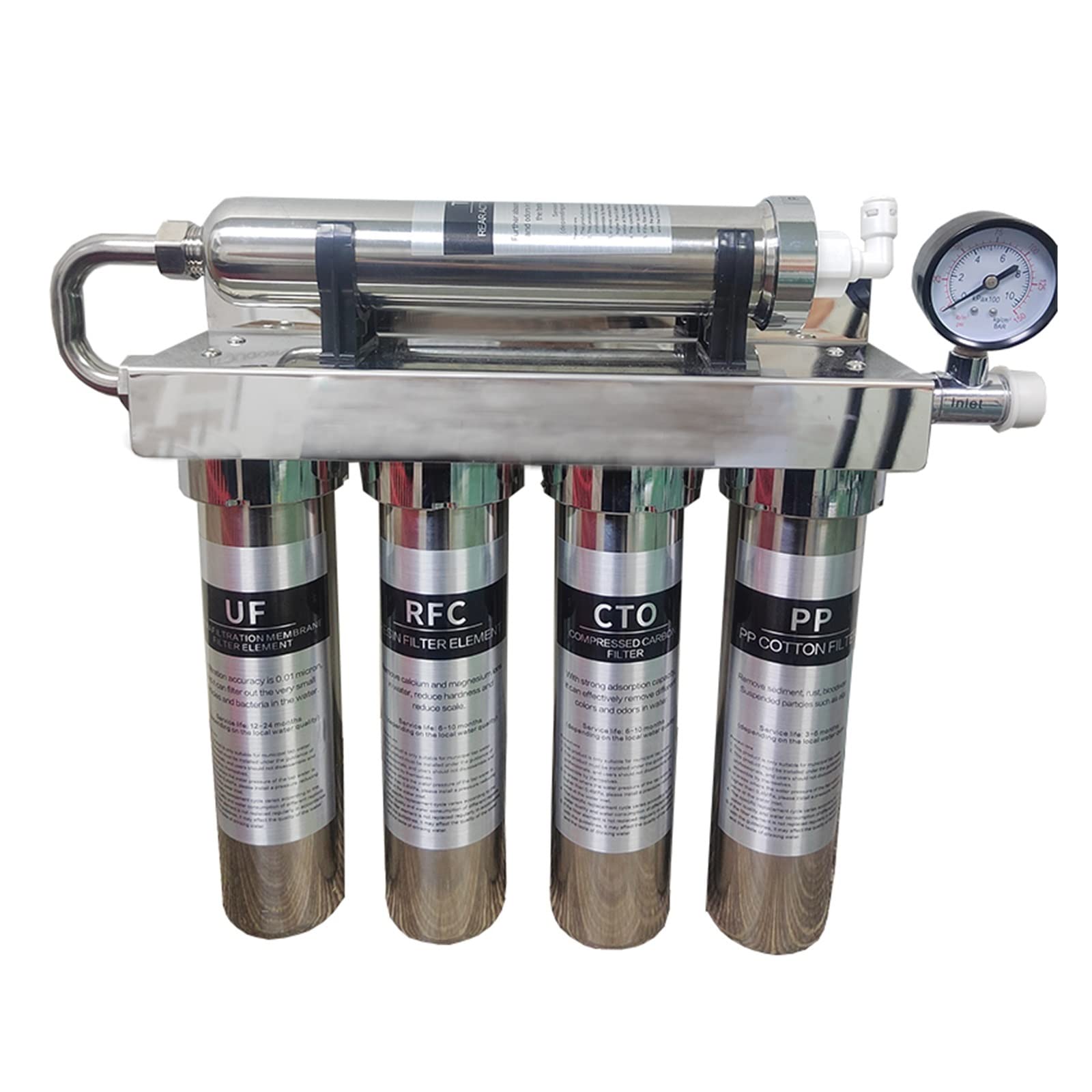Kit de Filtración de Ósmosis Inversa - Purificador de Agua de Acero Inoxidable 304, Sistema de Filtro Potable Directo de 5 Etapas, Máquina de Purificación de Membrana UF para el Hogar