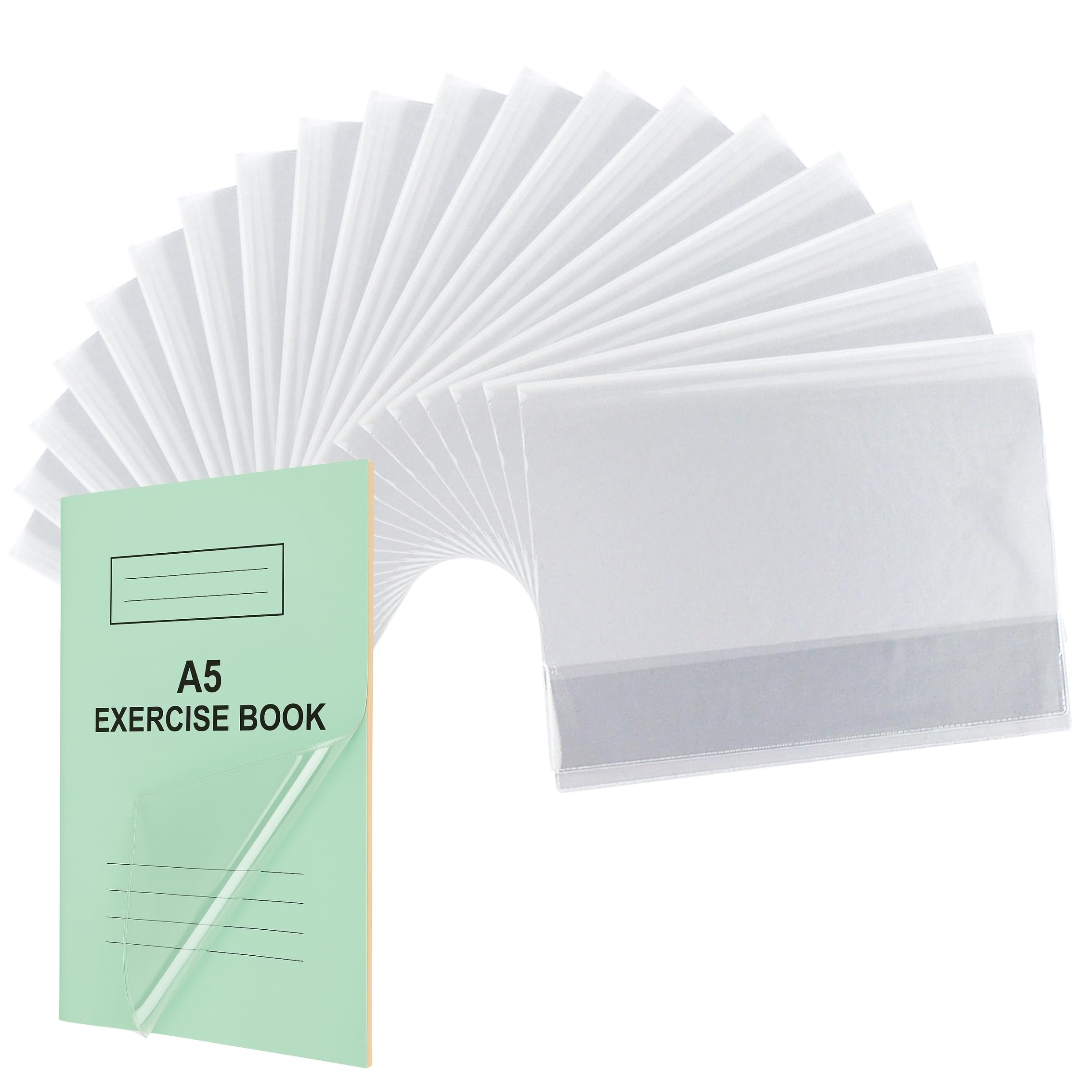 EXERZ A5 Exercise Book Covers 20 Pack Clear PVC Sleeves for School Books