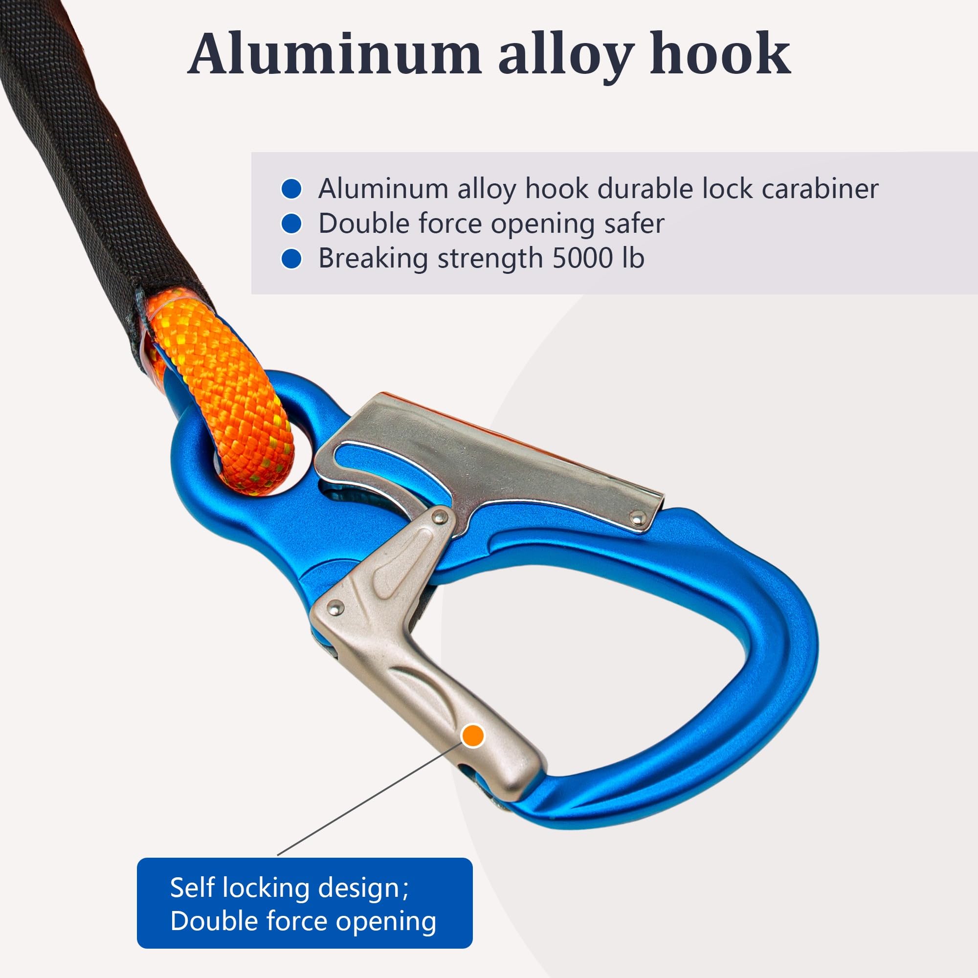 Lanyard de sécurité d'escalade,3m,Matériel en alliage d'aluminium,Corde de protection contre la chute avec couverture protectrice tissée,Tailler les arbres,Construction à haute altitude,EN358, CE