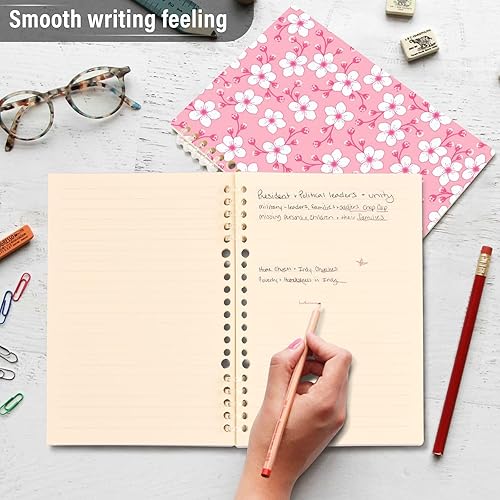 Miniatura 5 de Cuaderno de notas A5 con espiral de flor de cerezo blanco y rosa para mujeres y hombres, cuaderno de bocetos con tapa dura duradera y 60 páginas,