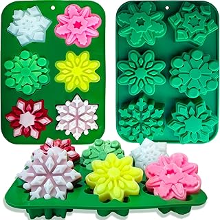 Snowflake Silicone Molds, 2 PCS Snowflake Soap Molds Christmas Snowflake Ice Cube Mold Chrisstmas Chocolate Cake Pans Cookie Baking Trays for Candles Jello Ice Muffins Cake Desserts Making