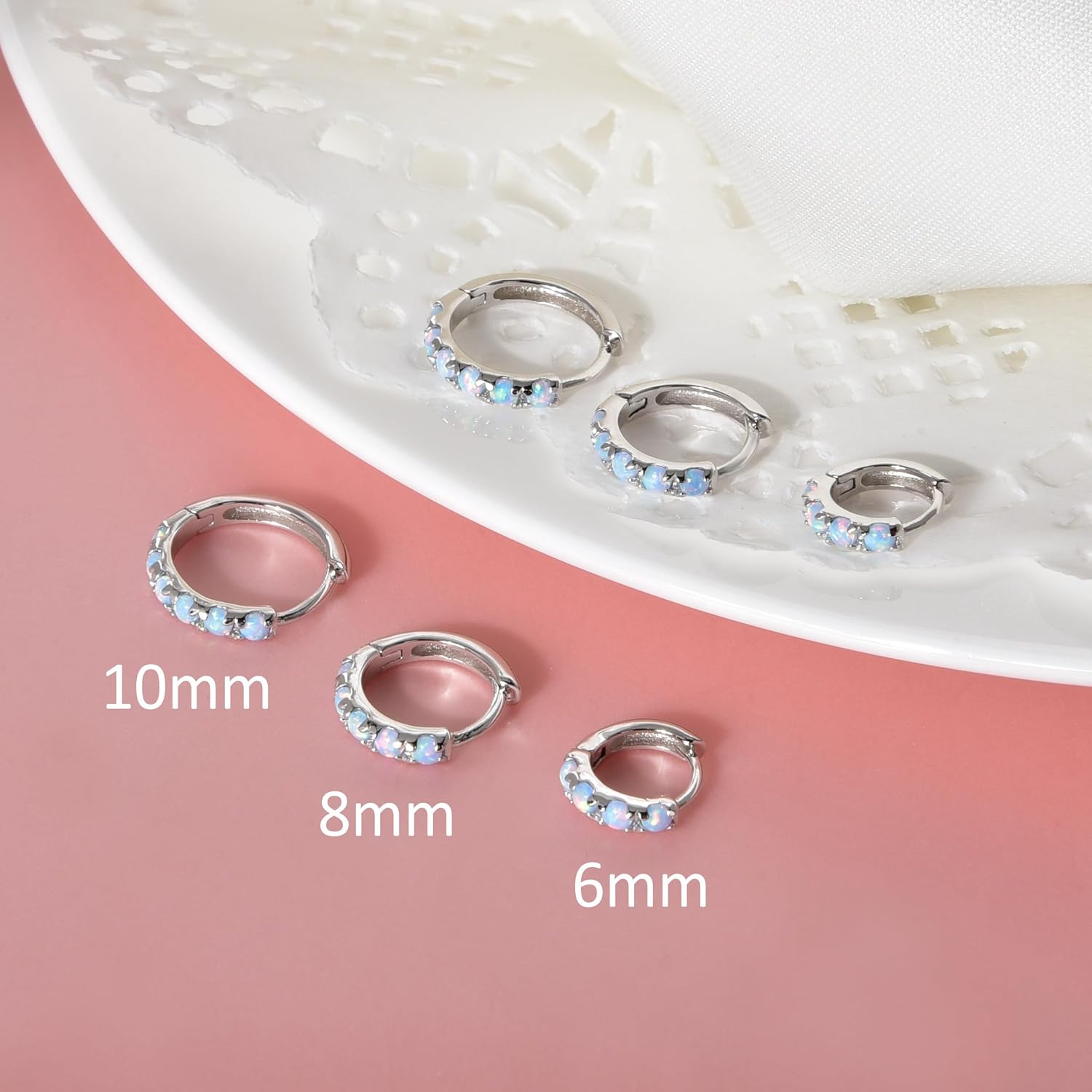 Tiny Mini Opal Huggie Hoop Earrings Upper Ear Cartilage Helix 18k Gold Plated Silver Minimalist Simple Small 10mm 8mm 6mm Hoop Earrings - Image 5