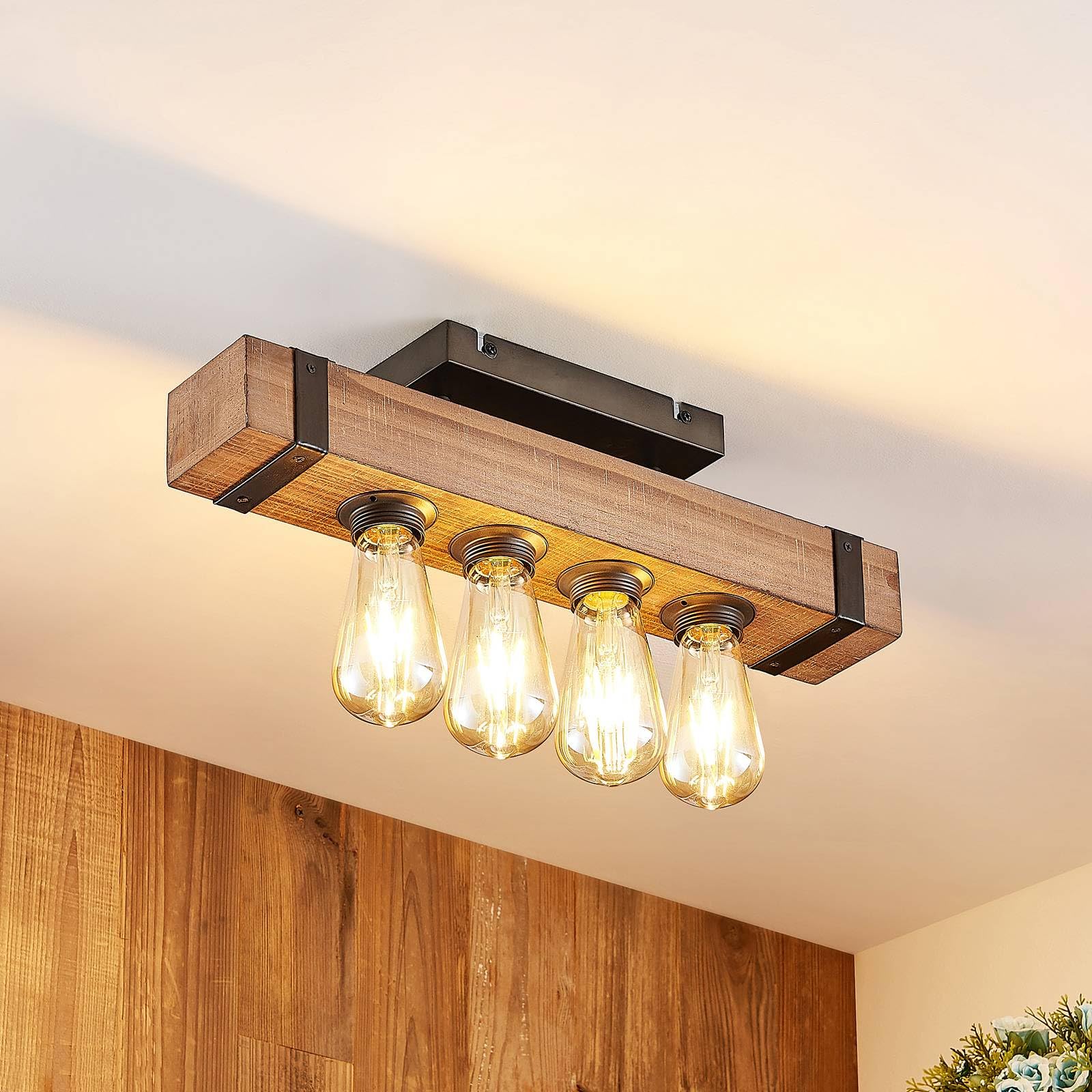 Lindby Pendelleuchte Otso – Rustikale Holzlampe Mit E27 Fassung, Landhausstil Für Wohnzimmer & Esstisch