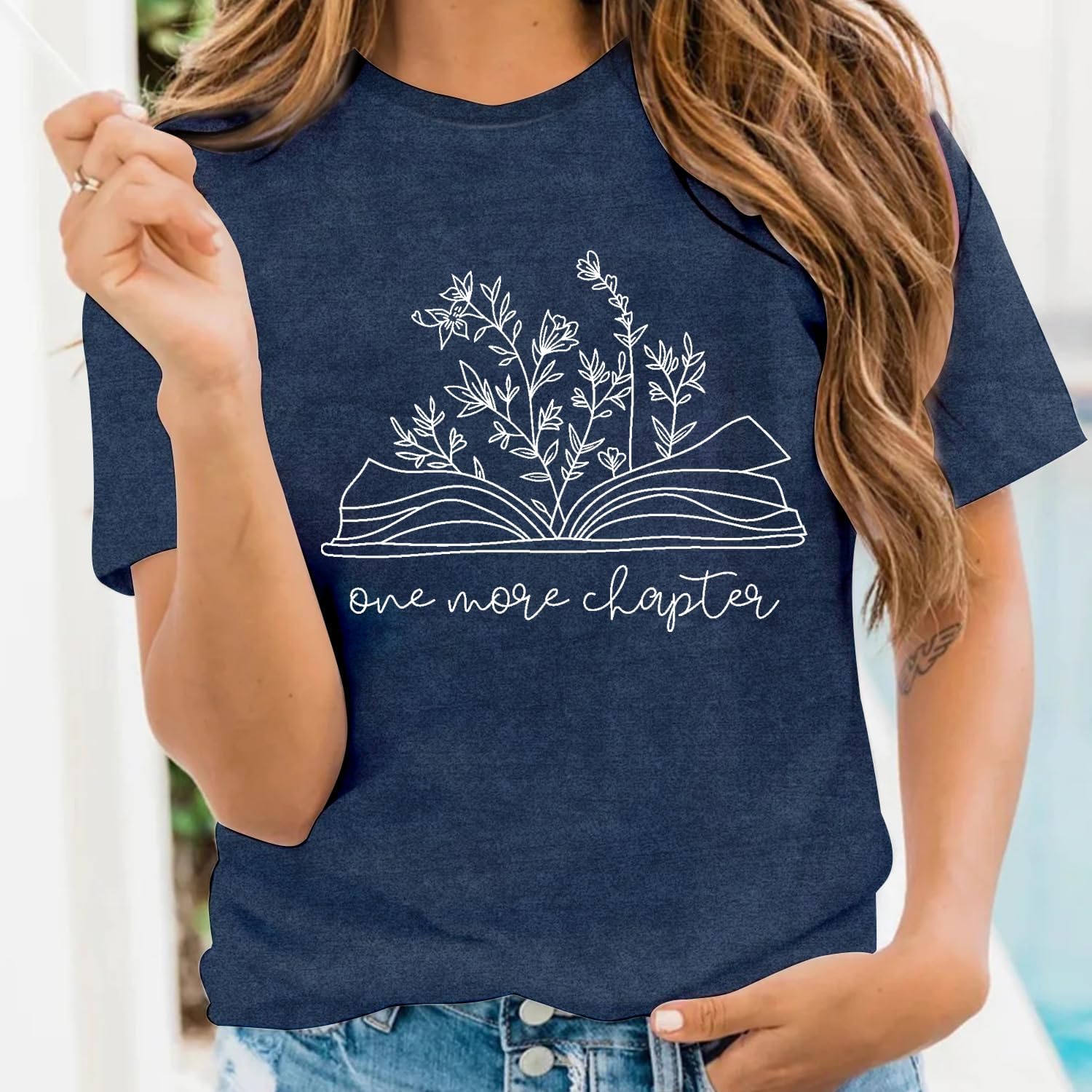 LBP Bookworm Women Reading Shirt One More Chapter Shirt Floral Book T-Shirt Book Lover Tees Teacher Tops - Image 2