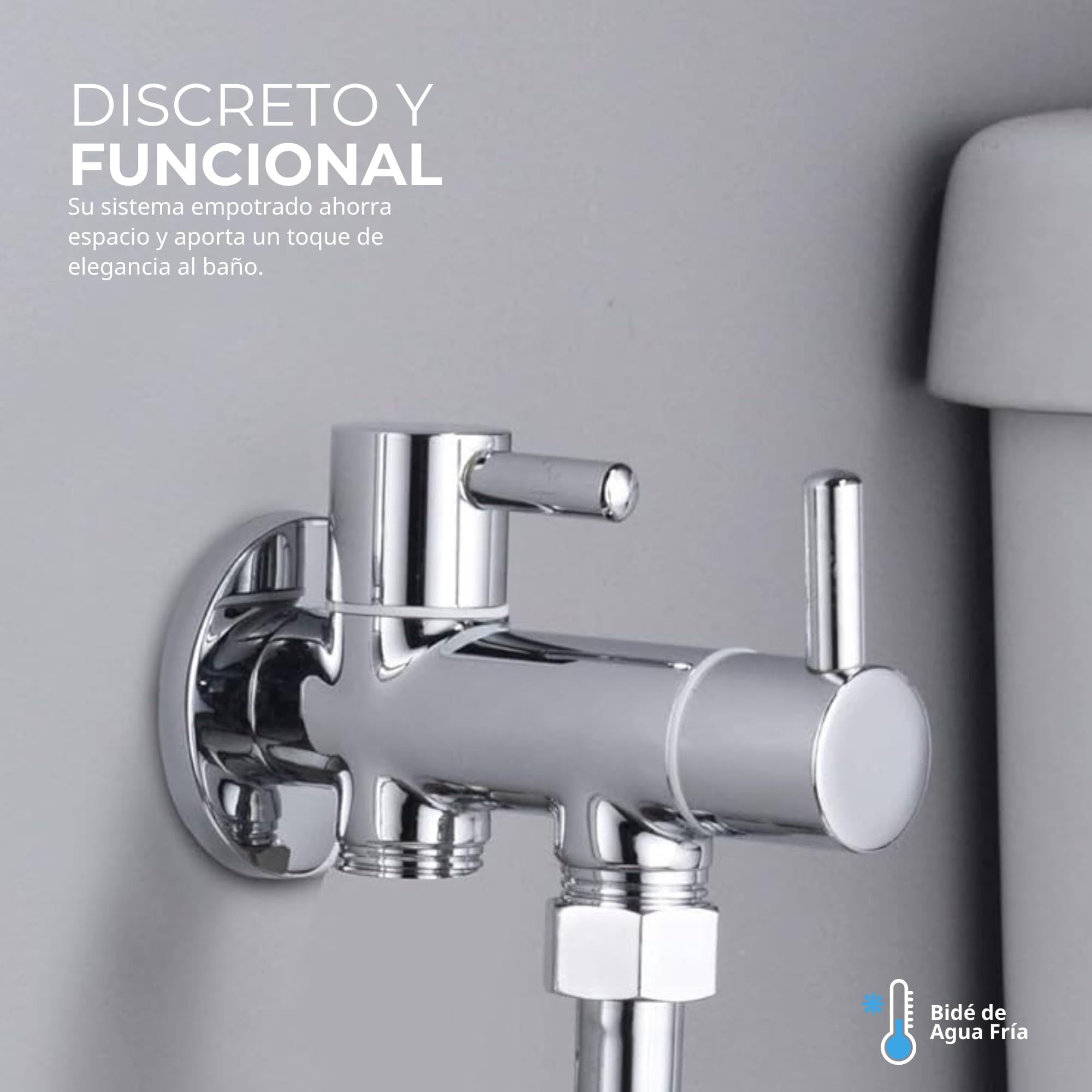 IMEX - Ducha Bidet Agua Fría Color Cromado | Grifo Bidet Empotrado para WC Cromada | Ducha Higiénica Monomando para Inodoro | Grifería Sustituto de Bidé | Serie Ness