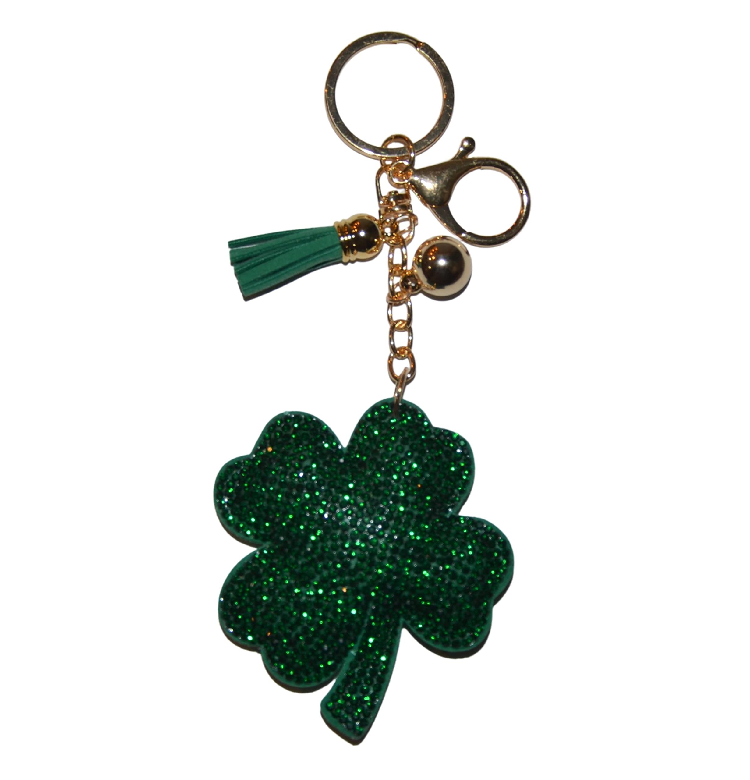 Popfizzy Women's Green Shamrock (Gold) Rhinestone Keychains For And Girls, Bling Backpack Keyring, Cute Purse Charms, Cool Key Fob, Fun Keychain Gift, One Size