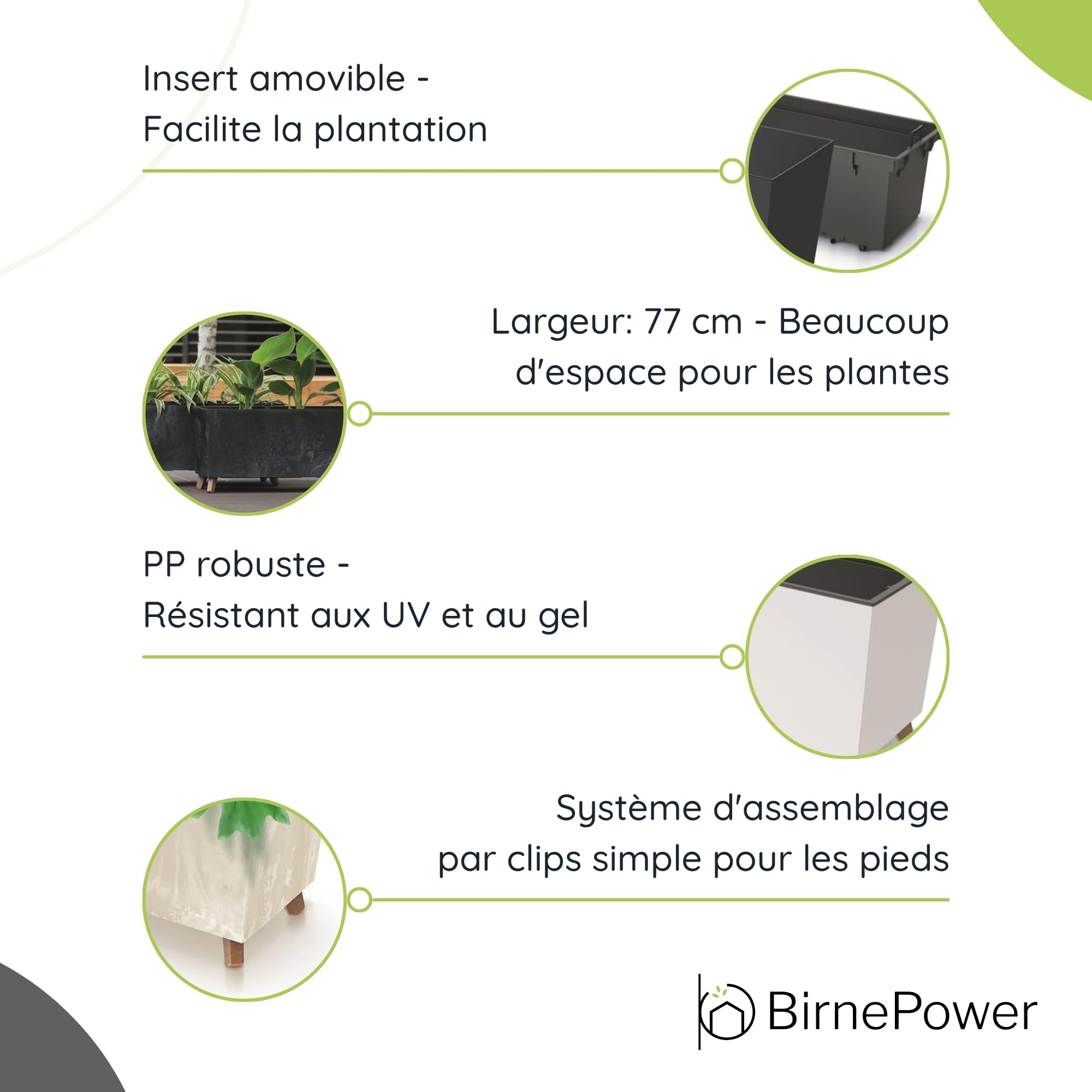 BirnePower Jardinière sur Pieds Urbi Case N avec Insert Amovible, Pot de Fleurs Rectangulaire 77cm pour Intérieur et Extérieur, Résistant au Gel et UV, Anthracite