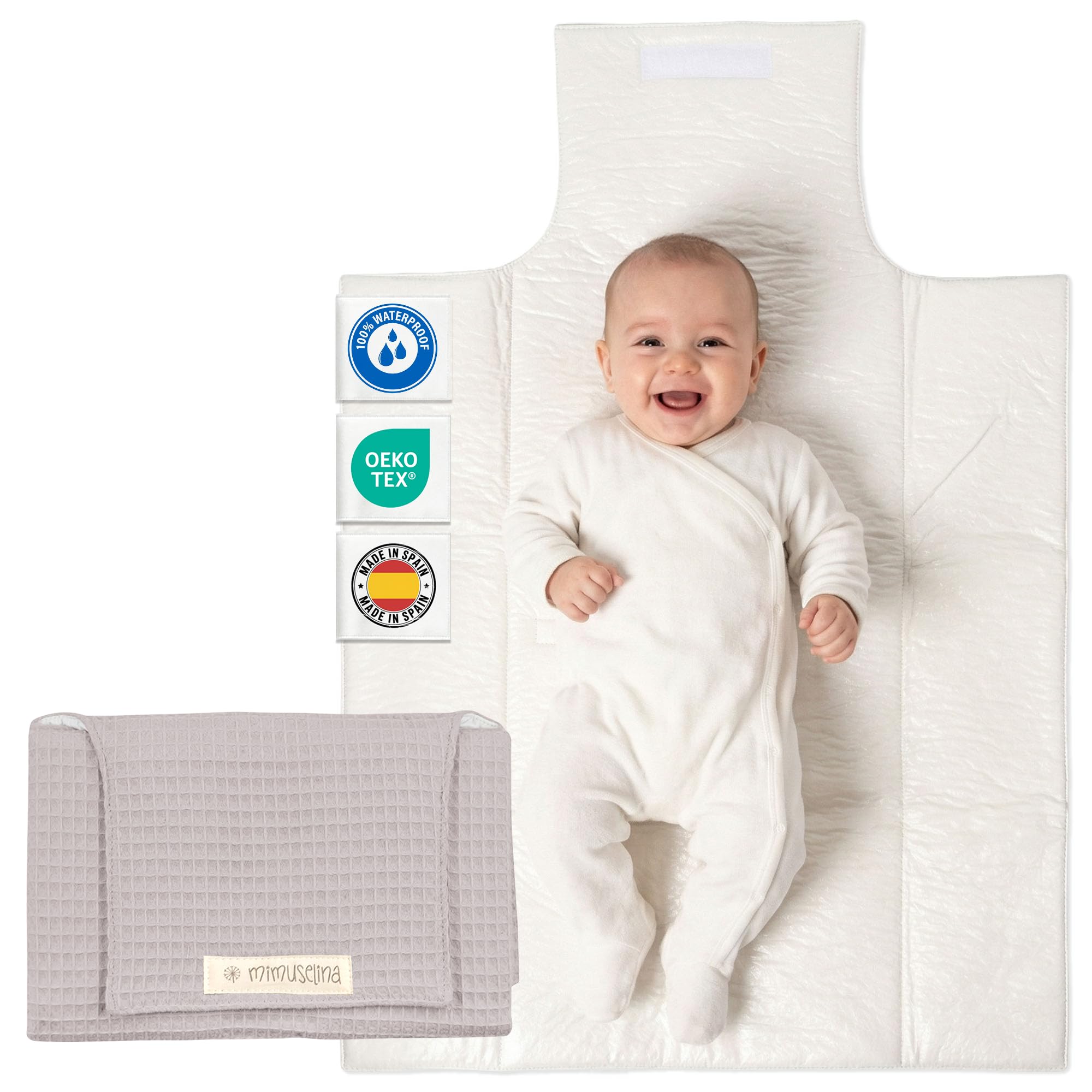 MIMUSELINA Tapis a Langer Bebe | Matelas a Langer Bebe Voyage Imperméable et Léger | Extérieur 100% Coton, Intérieur Lavable et Sans BPA | Pliable avec Fermeture Pratique | Espagne