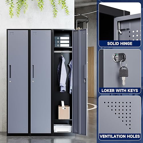 Miniatura 4 de Yizosh Taquilla de metal con 1 puerta, armarios altos de acero para empleados, armarios de almacenamiento de casilleros de 71 pulgadas para escuela,