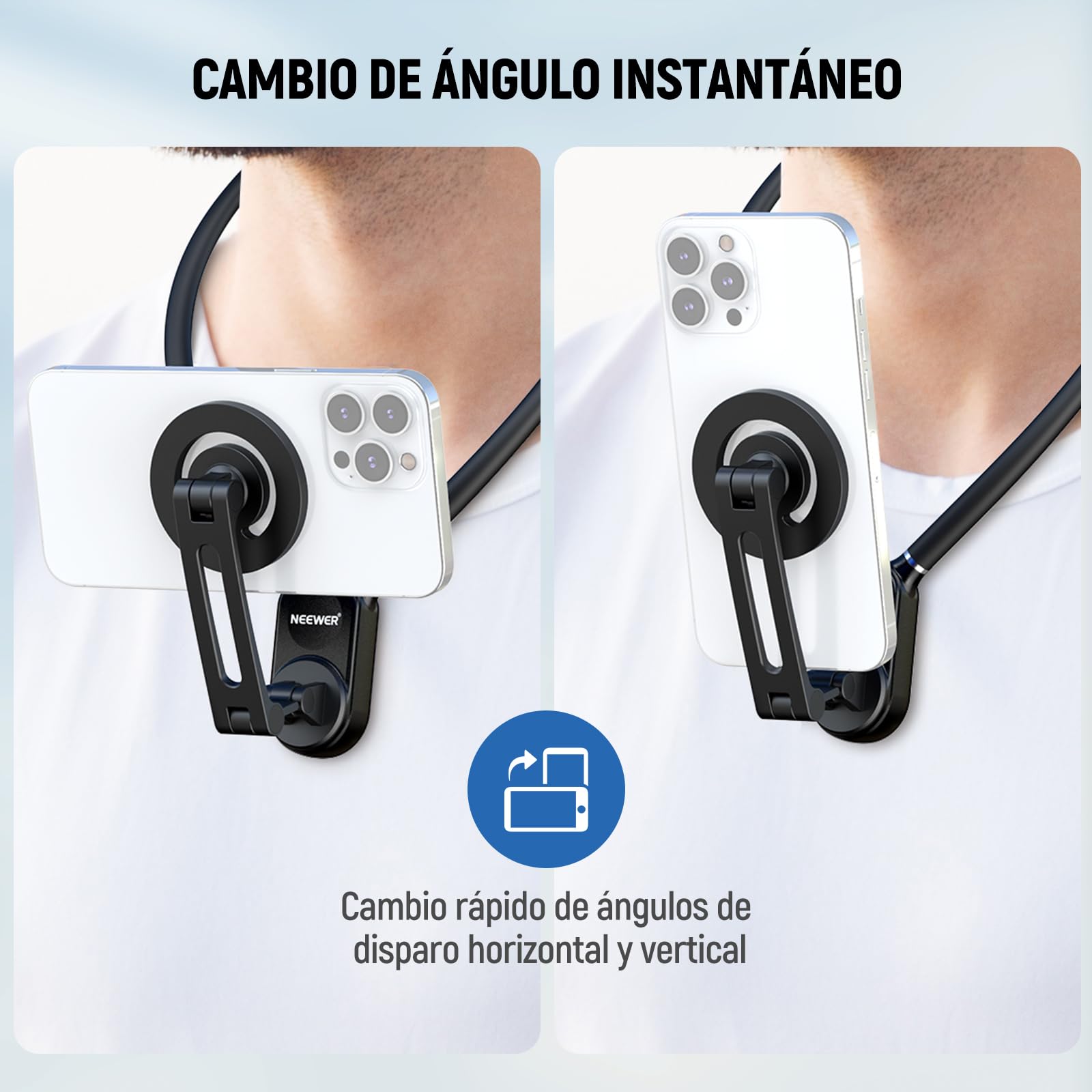 NEEWER GP-16 - Soporte magnético de Cuello para cámara de acción y teléfono con paño de Limpieza, Soporte para móvil de Pecho para grabación de vídeo POV Vlog, Compatible con GoPro dji Insta360