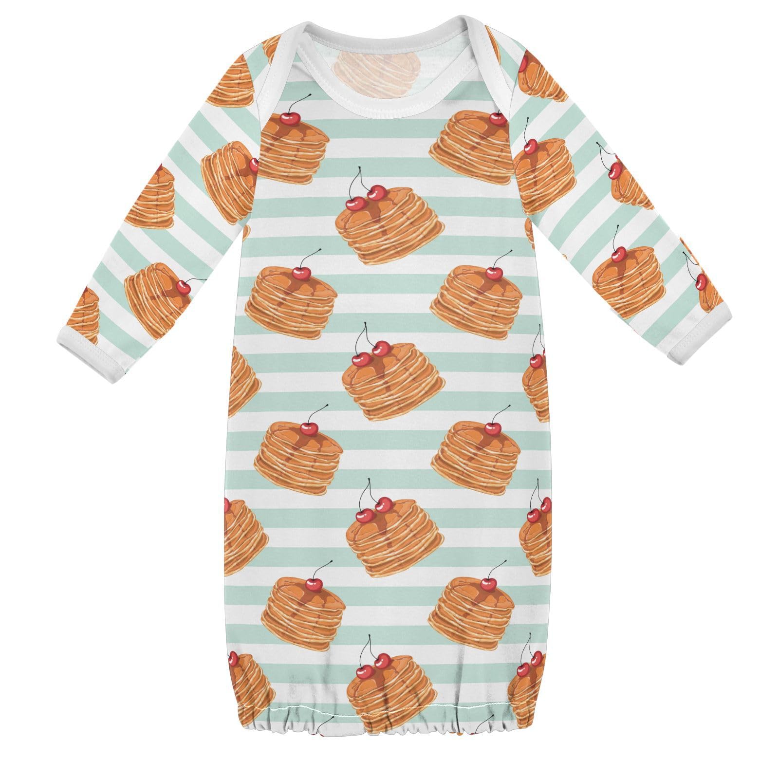 WIFIU Seamless Pattern with Pancakes Honey and Cherries Baby Girls Boys Sleeper Gown Cotton Nightgown Long Sleeve, Baby Nightdress Sleeping Clothes for Newborn 3-6 Months Multicolor