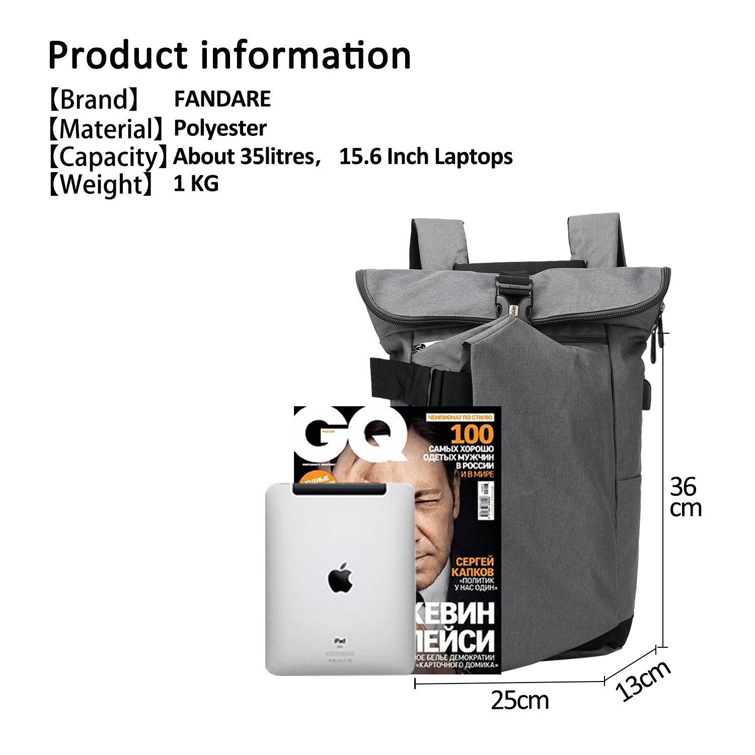 Nowy plecak z portem USB do ładowania Student Business Travel Outdoor Hiking Męski/damski plecak Wodoodporny poliester Szary little surprise
