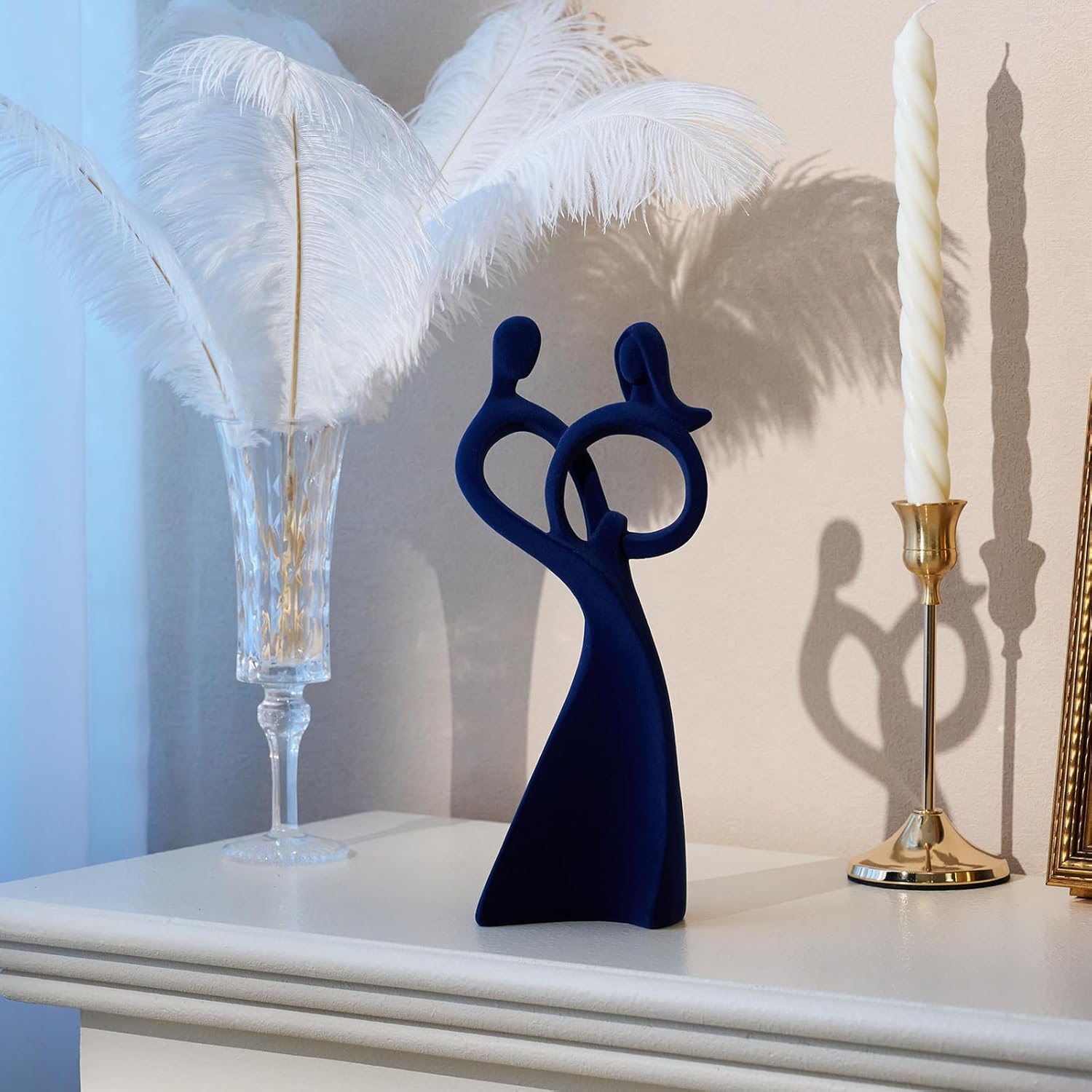 Velvet Flocked Couple Sculpture, Flocked Statue for Anniversary, Wedding Gift, Modern Abstract Art Figurine for Bedroom Decor, Living Room, Table Decor (Dark Blue) - Image 7