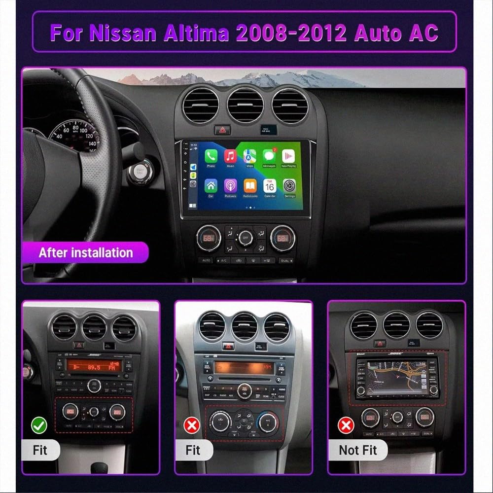 Ekran Z Bezprzewodowym Car Play dla Nissan Altima 2008-2012 Bezprzewodowe Carplay I Android Auto, Radio Z Ekranem Dotykowym Ips, Nawigacja Gps Kamera, 8 Rdzeń 4G+64G