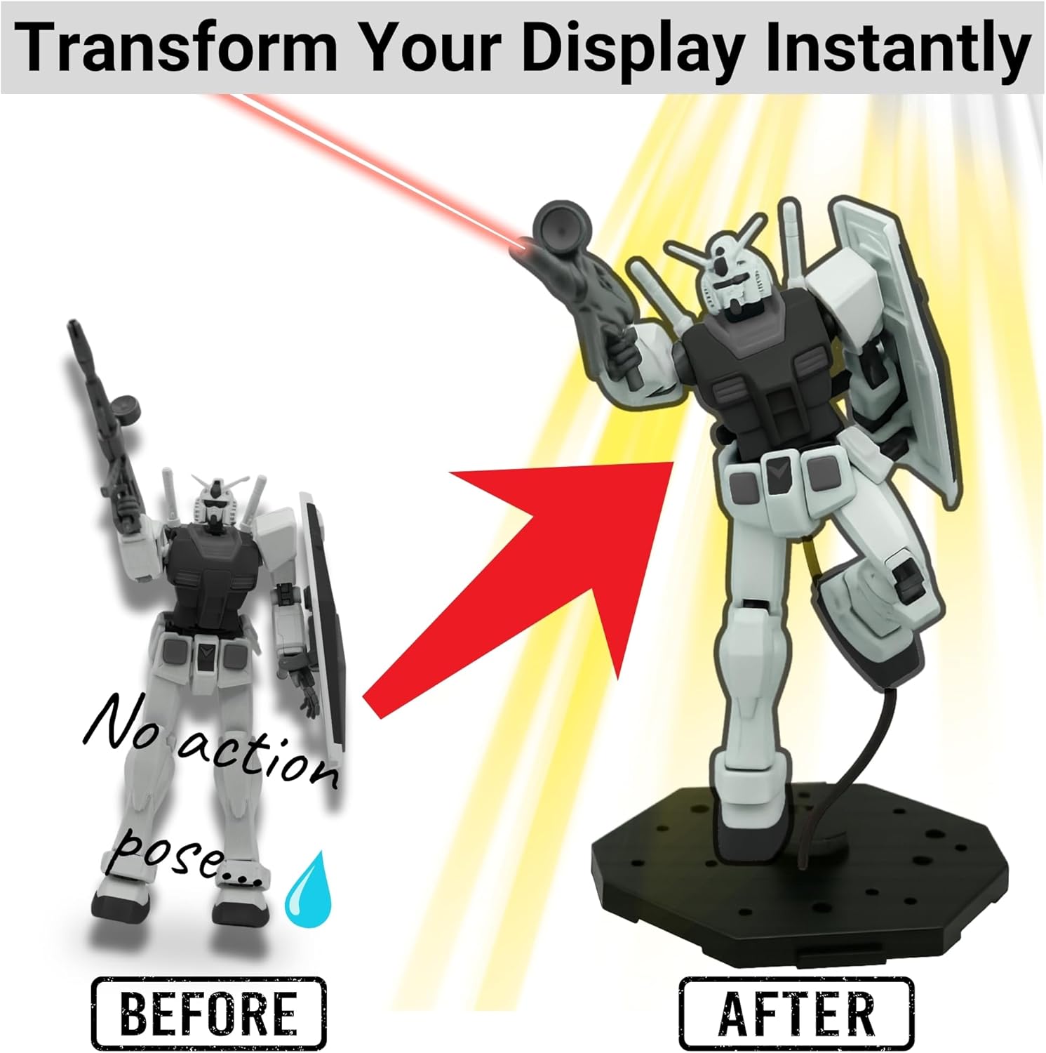 Action Figure Stand with Adjustable Arm, Display Holder Base Compatible with HG, RG, SD, SHF Gundam 1/144, Connectable Base, Compatible with SH Figuarts Effects - 3 Pcs Black