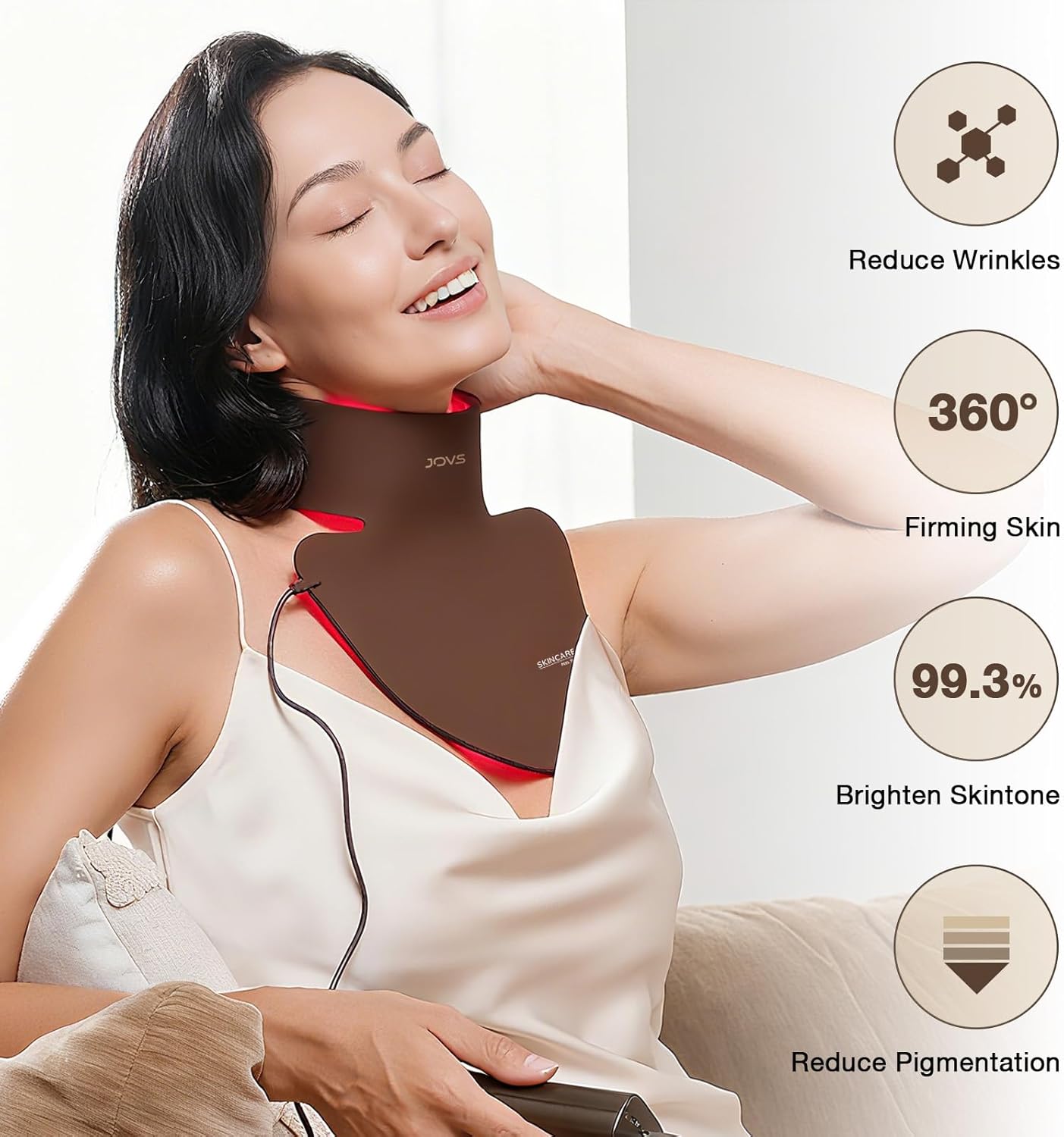 JOVS LED Light Neck & Chest Mask, 660nm Red Light Therapy Mask for Neck, LED Neck & Chest Light Therapy Mask for Neck Decollete Chest Body Anti-Aging at Home