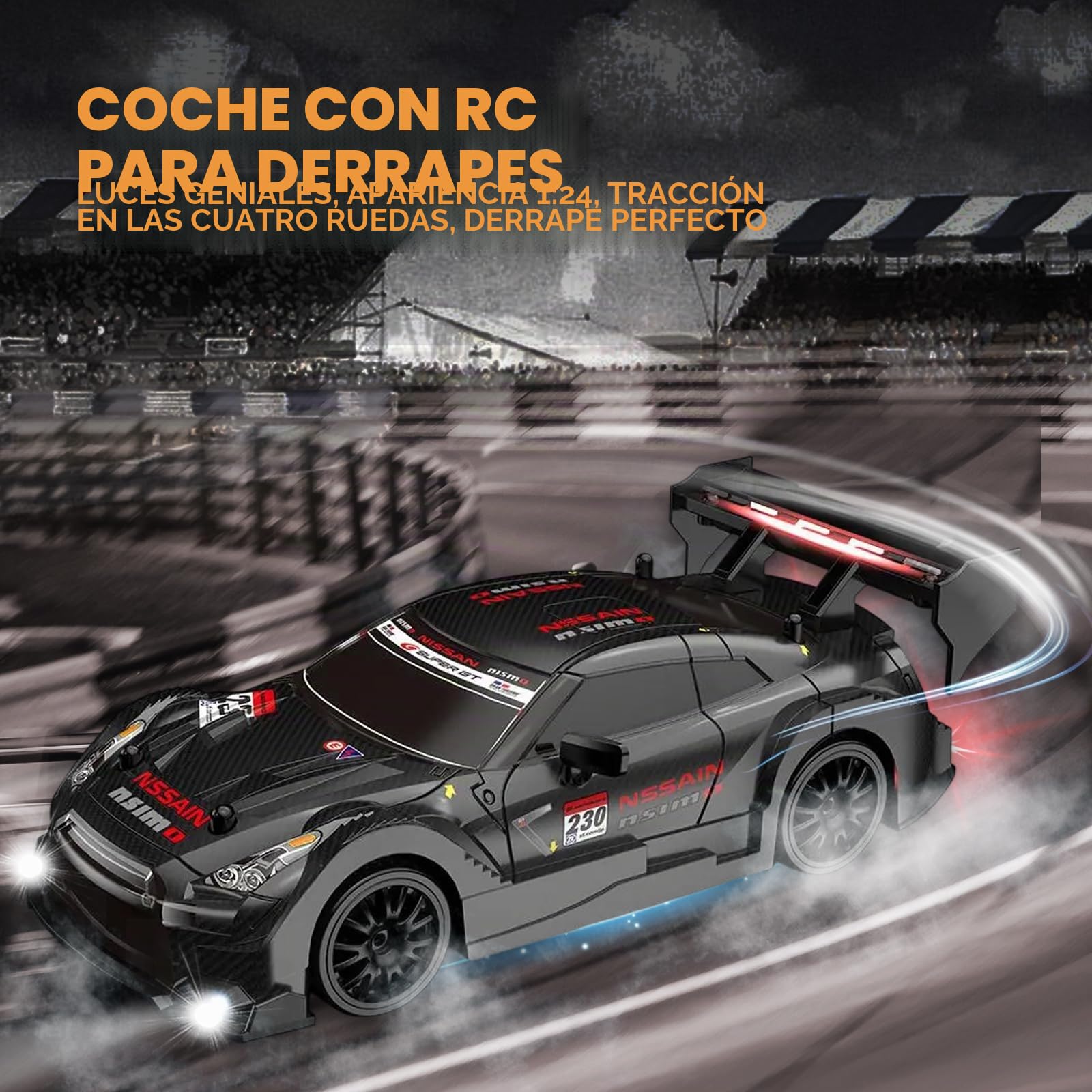 Drift Car 1:24 Coche de carreras teledirigido 20 km/h 4WD 2,4 GHz Control remoto Mini RC Car con luces LED para niños