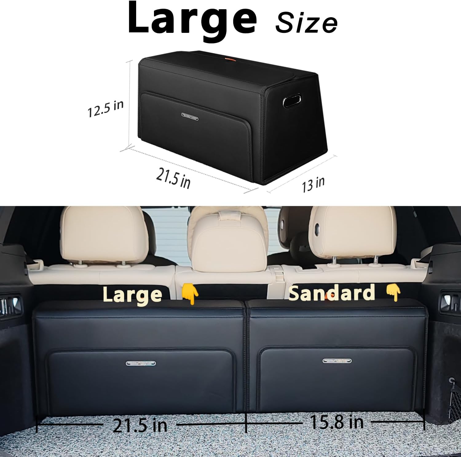 GMQ Double-layer Trunk Organizers for Car,Double Door Car Organizers and Storage Shoes for SUV,Magnetic Lid with Collapsible Storage, Large Capacity for SUV, Truck, MPV (Black, L-21.5×13×12.5 IN)