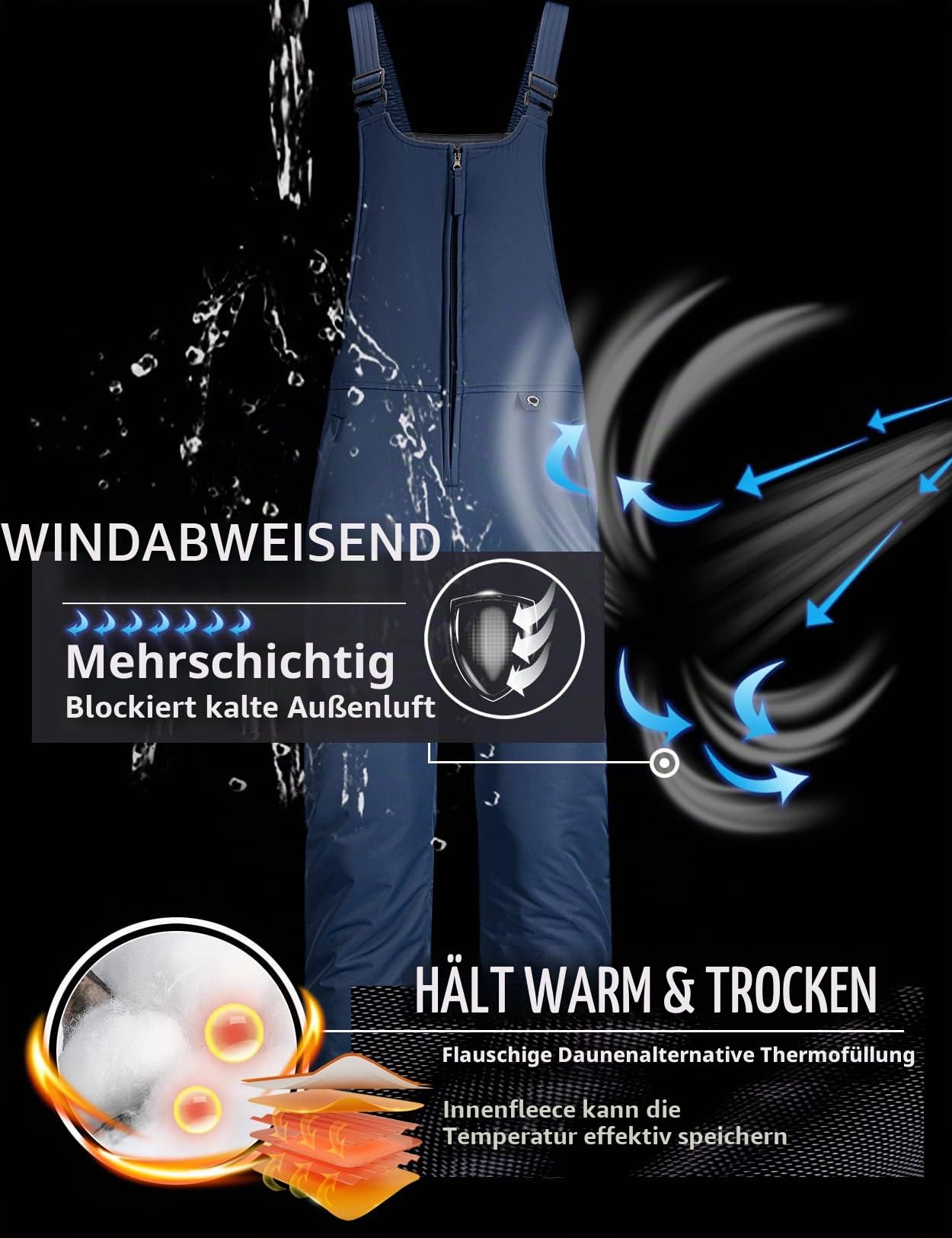 GEMYSE Damen Skihose Winter Wasserdicht Schneehose Winddicht mit verstellbaren Trägern Overall Skianzug für kalte Tage