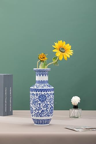 Miniatura 5 de GaLouRo Jarrón azul y blanco, florero azul, jarrón chinoiserie, jarrón de jengibre para decoración del hogar, decoración de porcelana, 10 pulgadas