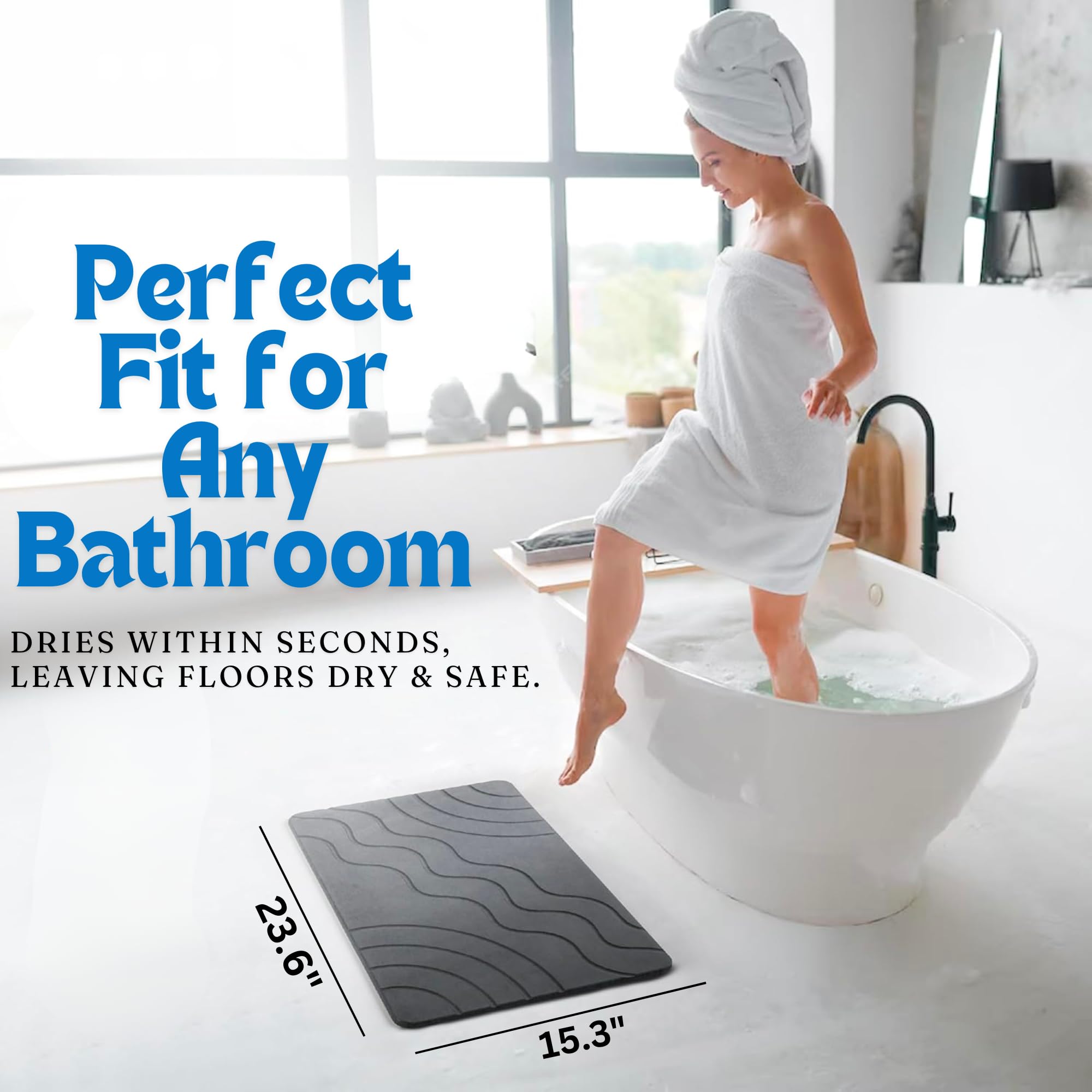 Stone - Tapete de baño de 23.6 x 15.3 pulgadas, tierra de diatomeas, de secado rápido, antideslizante, súper absorbente, tapete de baño de piedra de lujo, fácil de limpiar, diseño