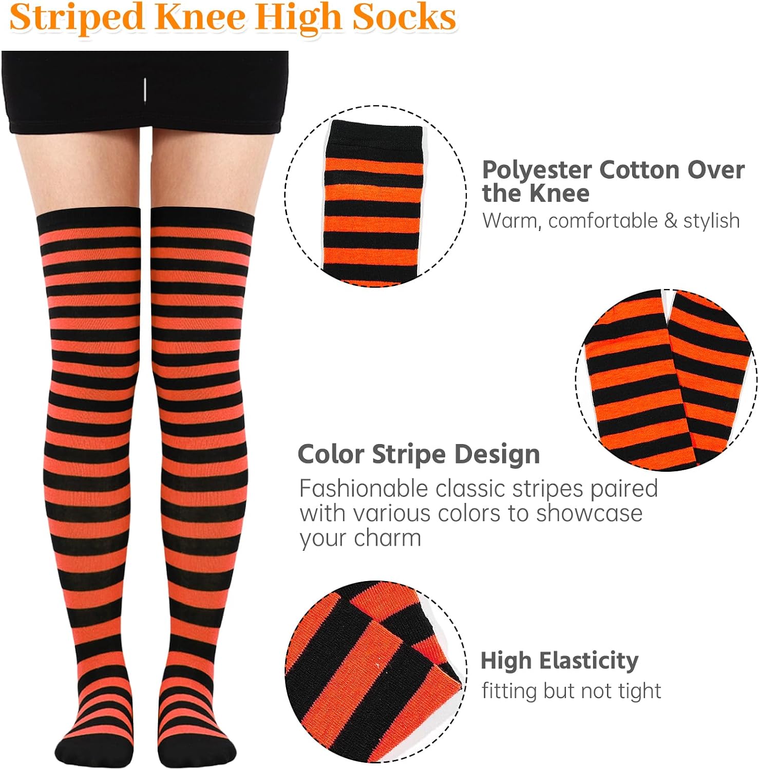 4 Sets Striped Thigh High Socks Leg Warmers Long Knitted Arm Warmers,Knee High Socks for Women Fingerless Gloves