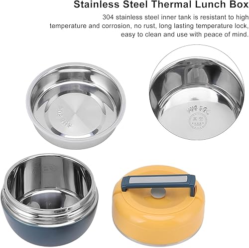 Miniatura 6 de Yosoo Lonchera térmica de acero inoxidable de 0.8 L, recipientes de almuerzo aislados de 2 capas, a juego de carne y vegetariano, tarro de alimentos