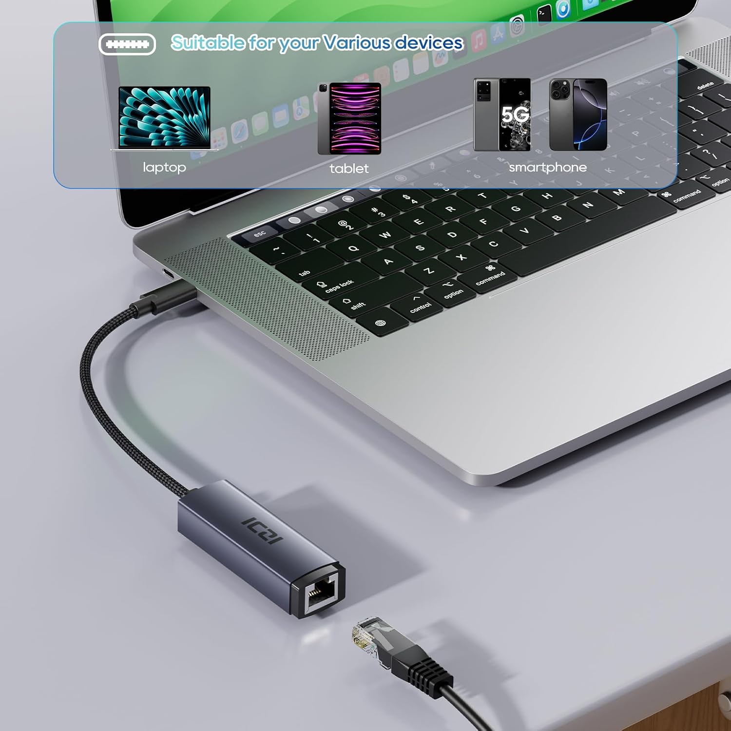 ICZI USB C to Ethernet Adapter, Plug and Play Gigabit USB C Network Adapter, Thunderbolt 4/3 to RJ45 Dongle, Aluminum Case Ethernet Adapter Compatible for MacBook Pro/Air, iPad, iPhone, XPS