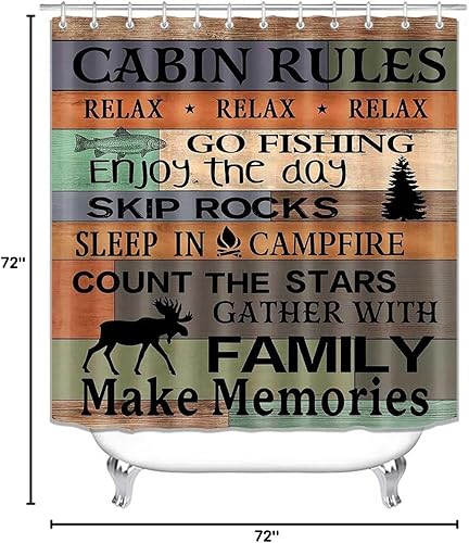 Miniatura 8 de Jayden Madge - Juego de 4 cortinas de ducha de granja, tablero de madera colorido campestre, pino, ciervo, alce, trucha, pesca, vida silvestre,