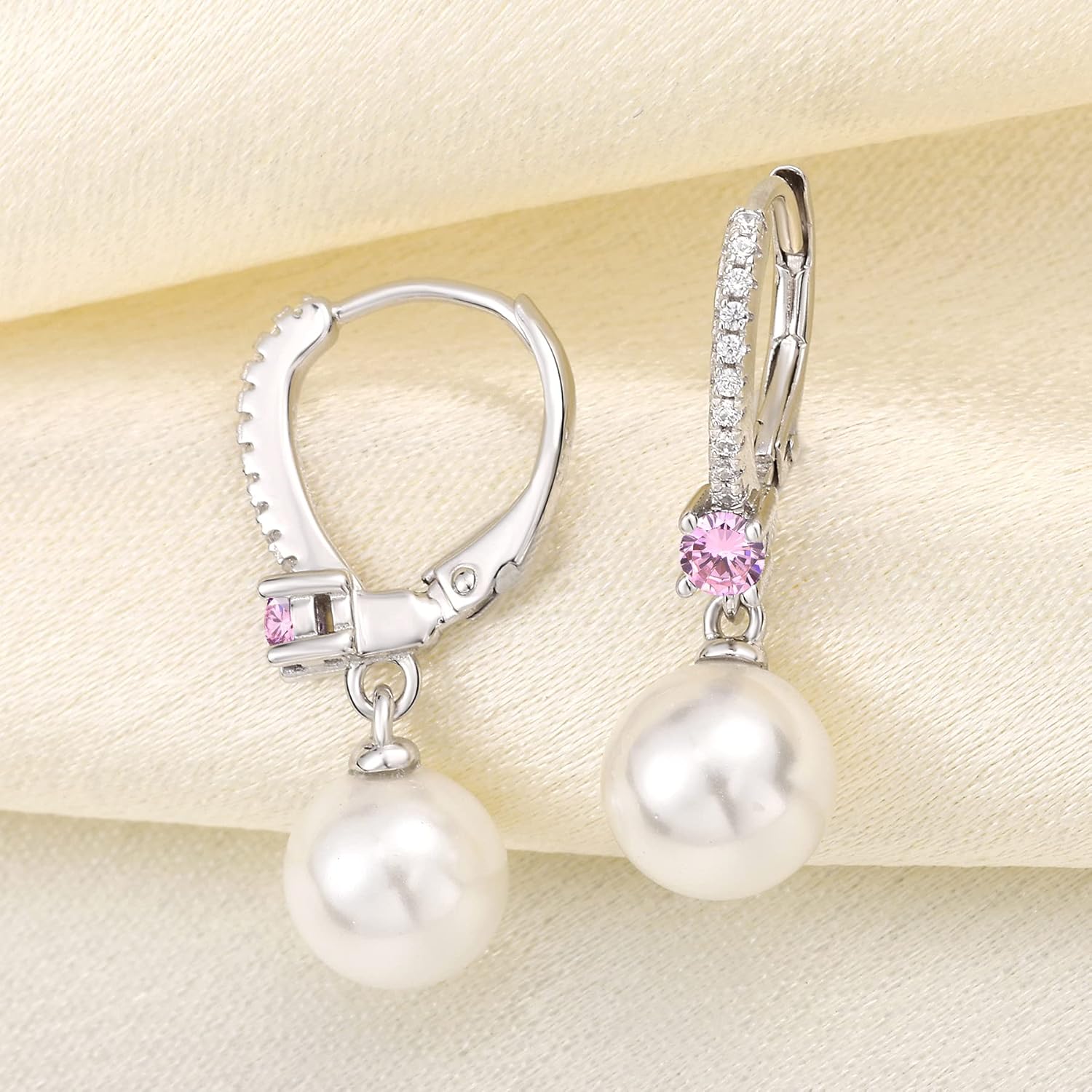 JO WISDOM 925 Sterling Silver Freshwater Pearl Hoop Earrings with Dangle Real Pearl,Simulated Pearls - Image 4