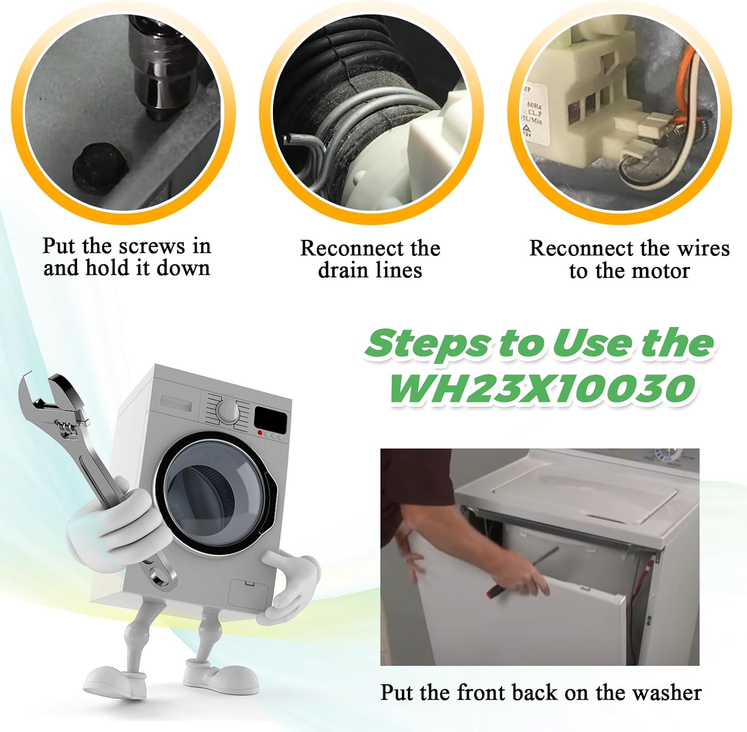 WH23X10030 WH23X10013 Washer Drain Pump by Techecook - Compatible with Hotpoint GE Washing Machine WH23X10013 WH23X0081 WH23X0091 WH23X0092 AP5803461 3015301 PS271333 J27-769 TRUCK TRUCK-1 Drain Pump