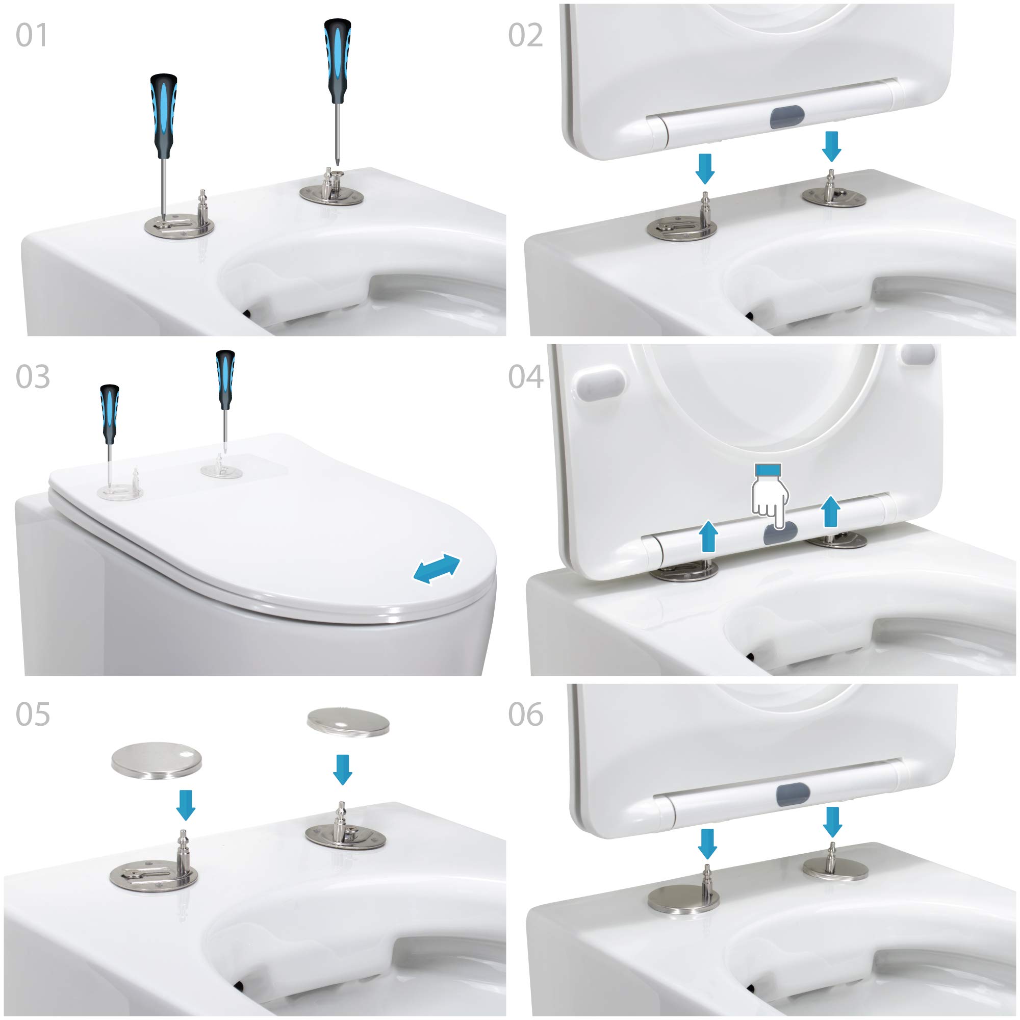 MOG Inodoro suspendido Easy Clean Rimless/Rimfree (sin borde) incl. asiento con mecanismo de cierre suave SOFTCLOSE + extraíble. – ADIGE