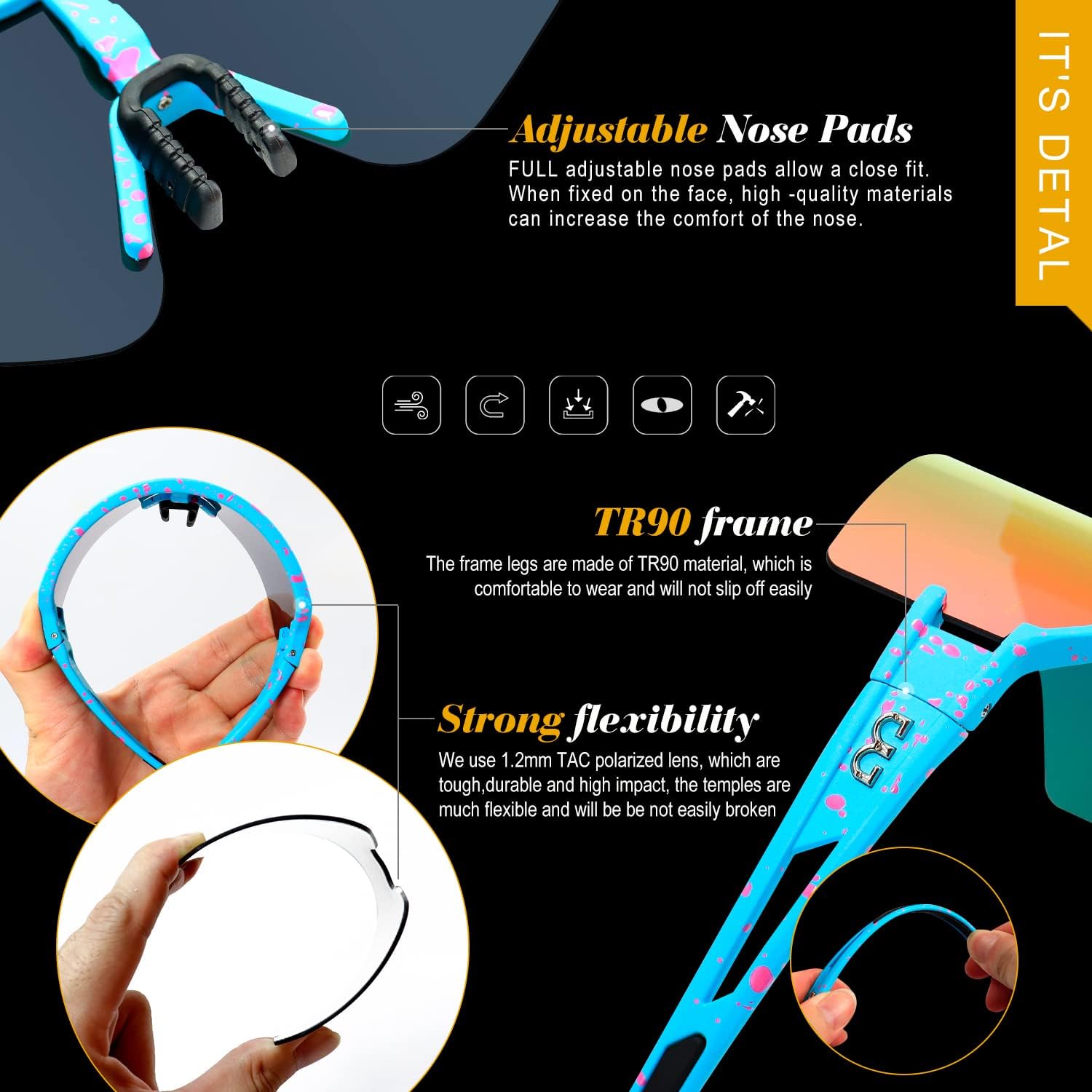 AVV Polarized cycling glasses sports sunglasses,UV400 Protection Fishing Driving running baseball sunglasses for men women - Image 4