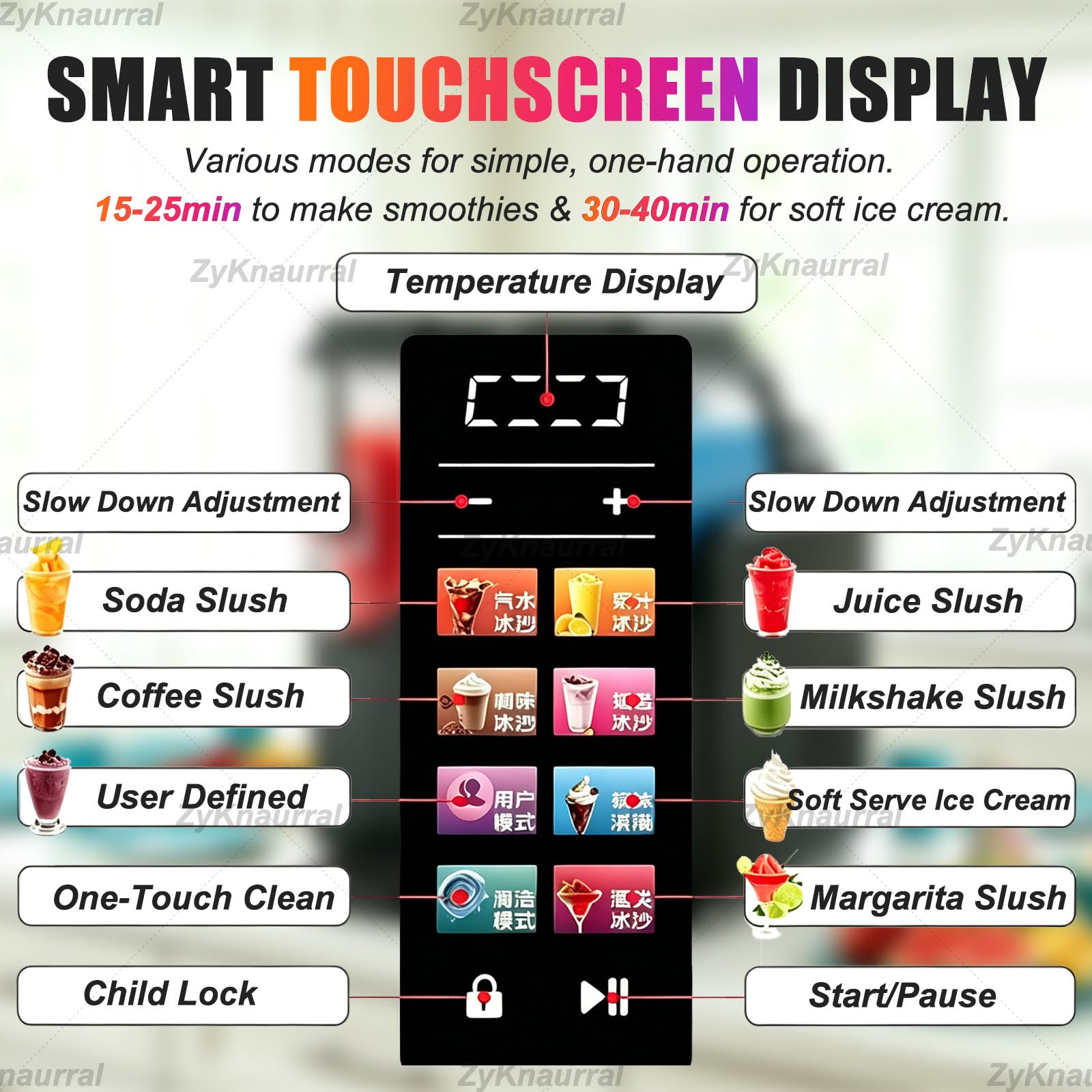 Profesional Heladera De 430 W, Máquina Comercial De Granizados, Pantalla LCD, Limpieza Automática, Controles Táctiles, para Yogur, Cafeterías, Bares De Aperitivos Y Restaurantes White