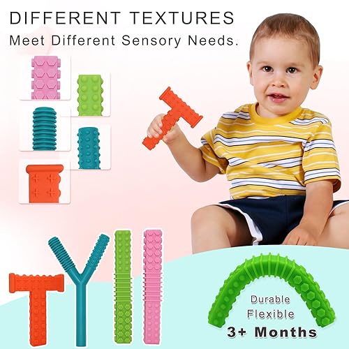 Miniatura 4 de Juguetes sensoriales para masticar para niños autistas, paquete de 4 tubos de silicona para masticar, juguetes para autismo, TDAH, SPD, masticables