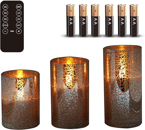 Miniatura 3 de Velas LED sin llama con batería de vidrio de mercurio plateado con control remoto y temporizador, todas las baterías incluidas. Más de 500 horas LED