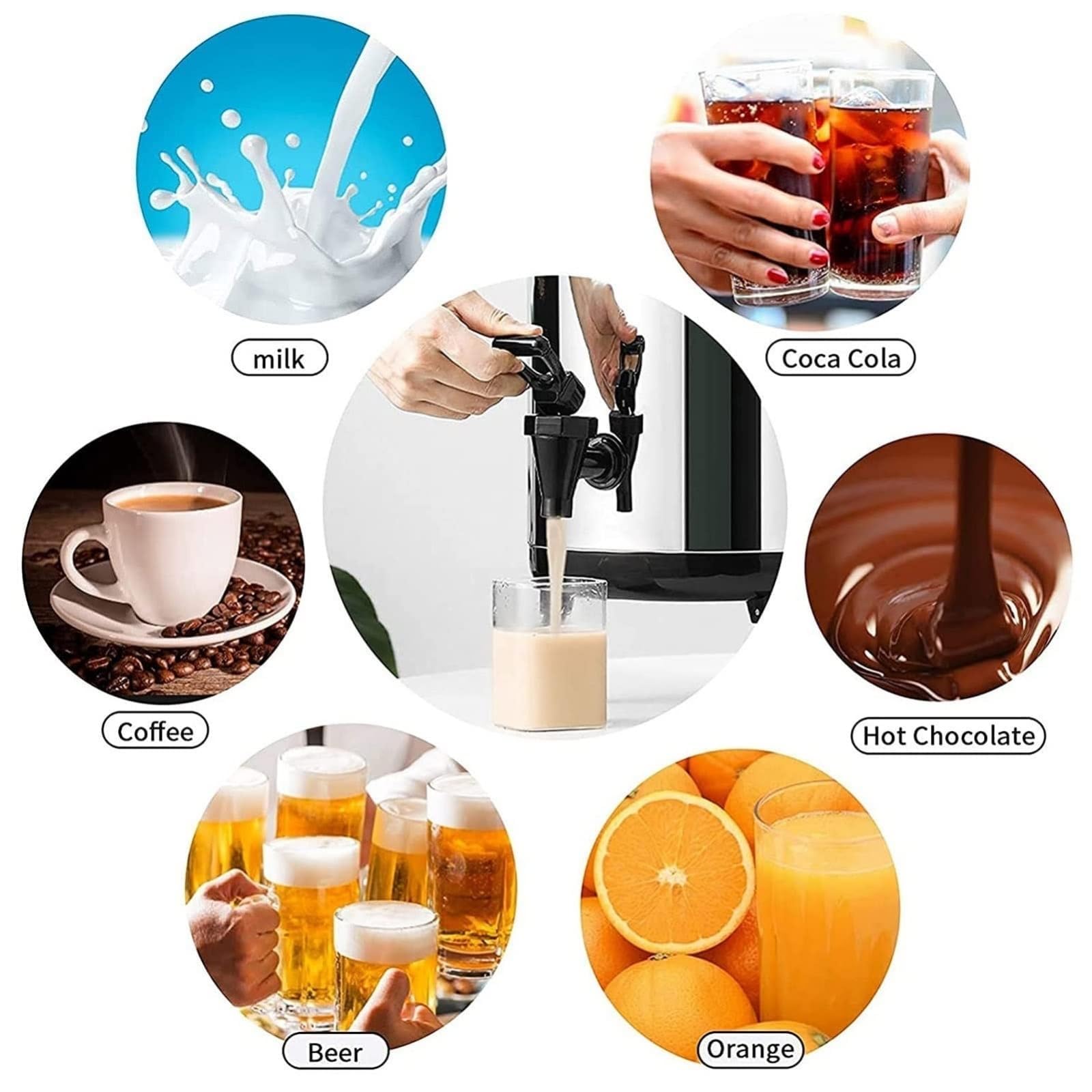 Distributore di bevande isolato in acciaio inox da 12 litri con rubinetto in resina, per caffè, tè, acqua, latte, zuppe e cioccolata calda