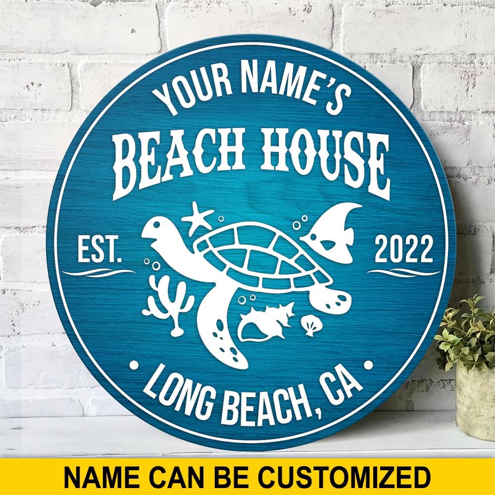 Personalized Sea Turtle Beach House Wood Sign Wall Plaque Art, Multiple Sizes, Summer Tiki Bar Lounge Hut Beach House Backyard Bar Grill Pool Party Patio Porch Man Cave Home Pub Outdoor Decor (05)