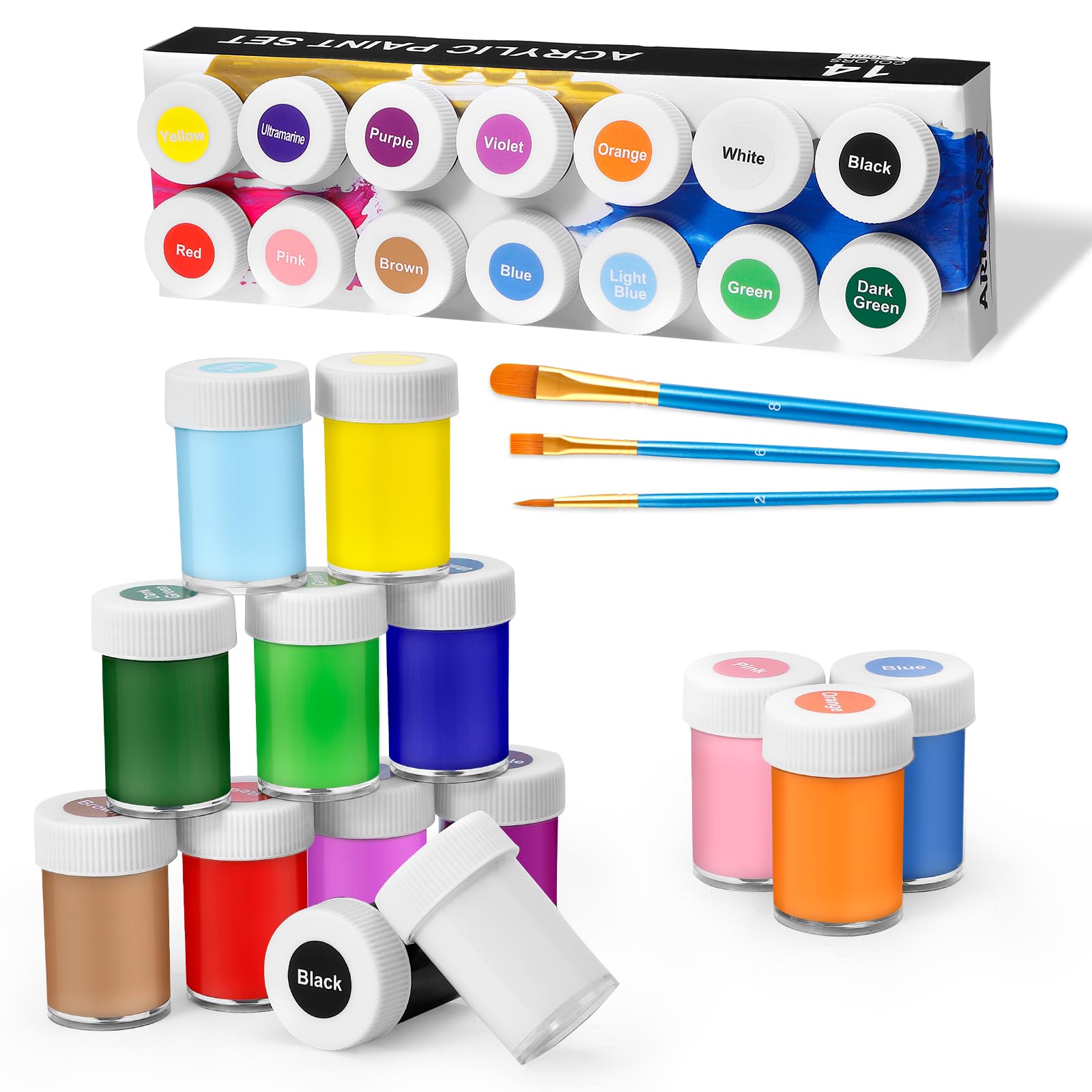 Artkunst 14 Basic Colors Acrylic Paint Set 14 Tubes - 20Ml/Tube Non Toxic Acrylic Craft Paints For Artists Beginners Canvas Wood Painting, No Fading & Rich Pigment