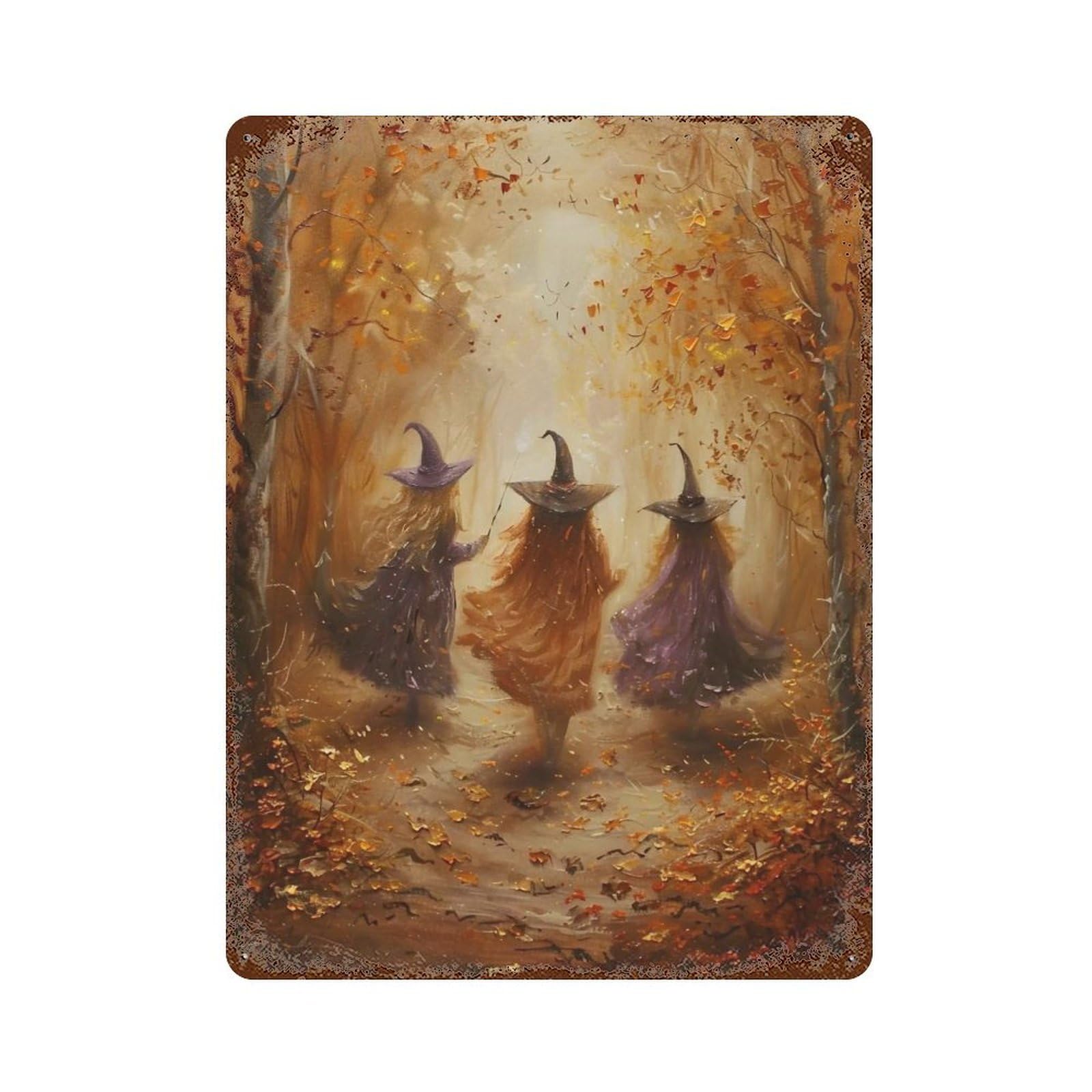 YHGERTKU Three Witches in Autumn Forest 03 Wall Art Retro Iron Vintage Metal Tin Sign Poster Modern Decor for Living Rooms Gift 40x30cm