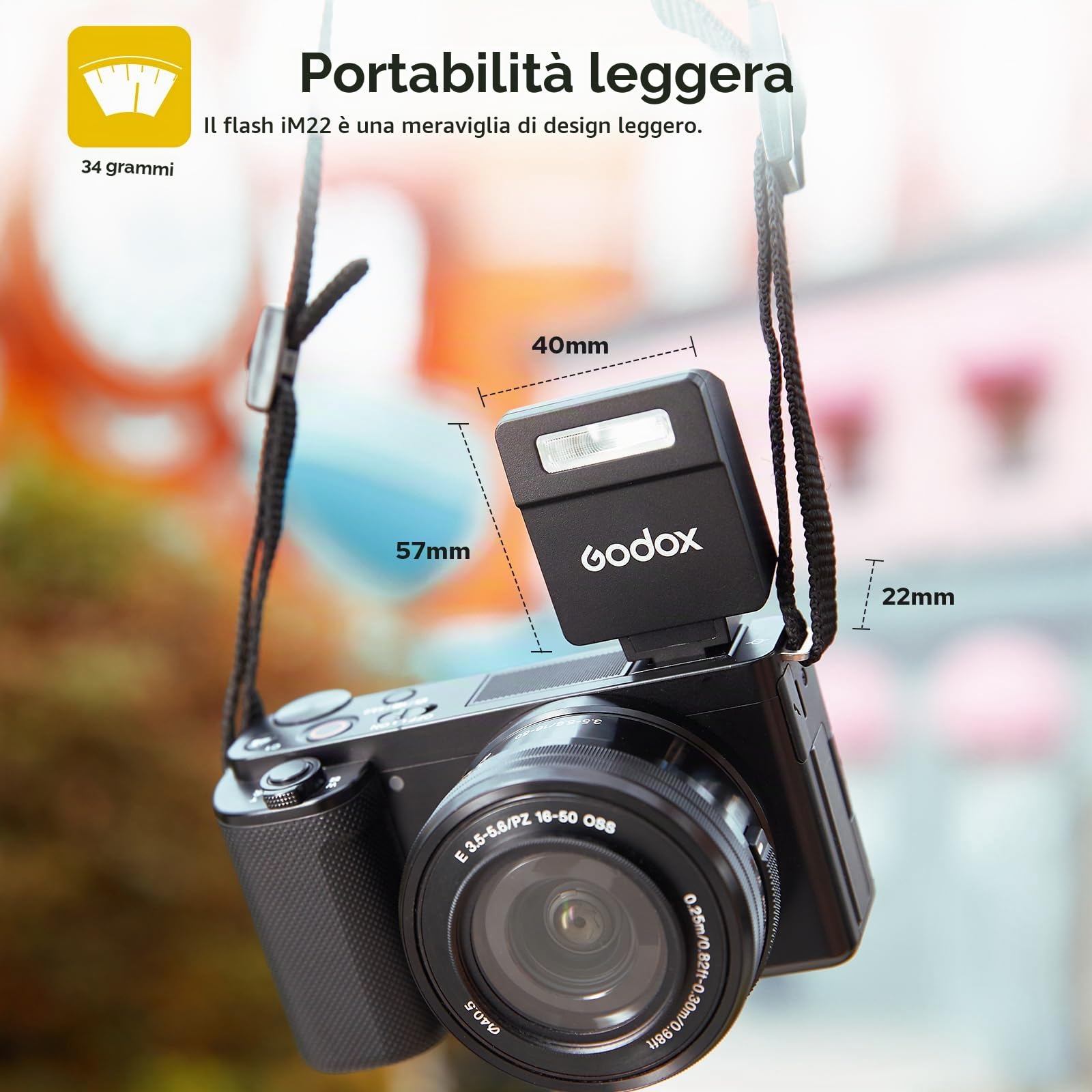 Godox iM22 Mini Fotocamera Flash, Batteria incorporata con 5 Livelli Flash Power per Canon/Sony/Fuji/Nikon/Panasonic/Olympus, per fotocamere con hotshoe singolo contatto