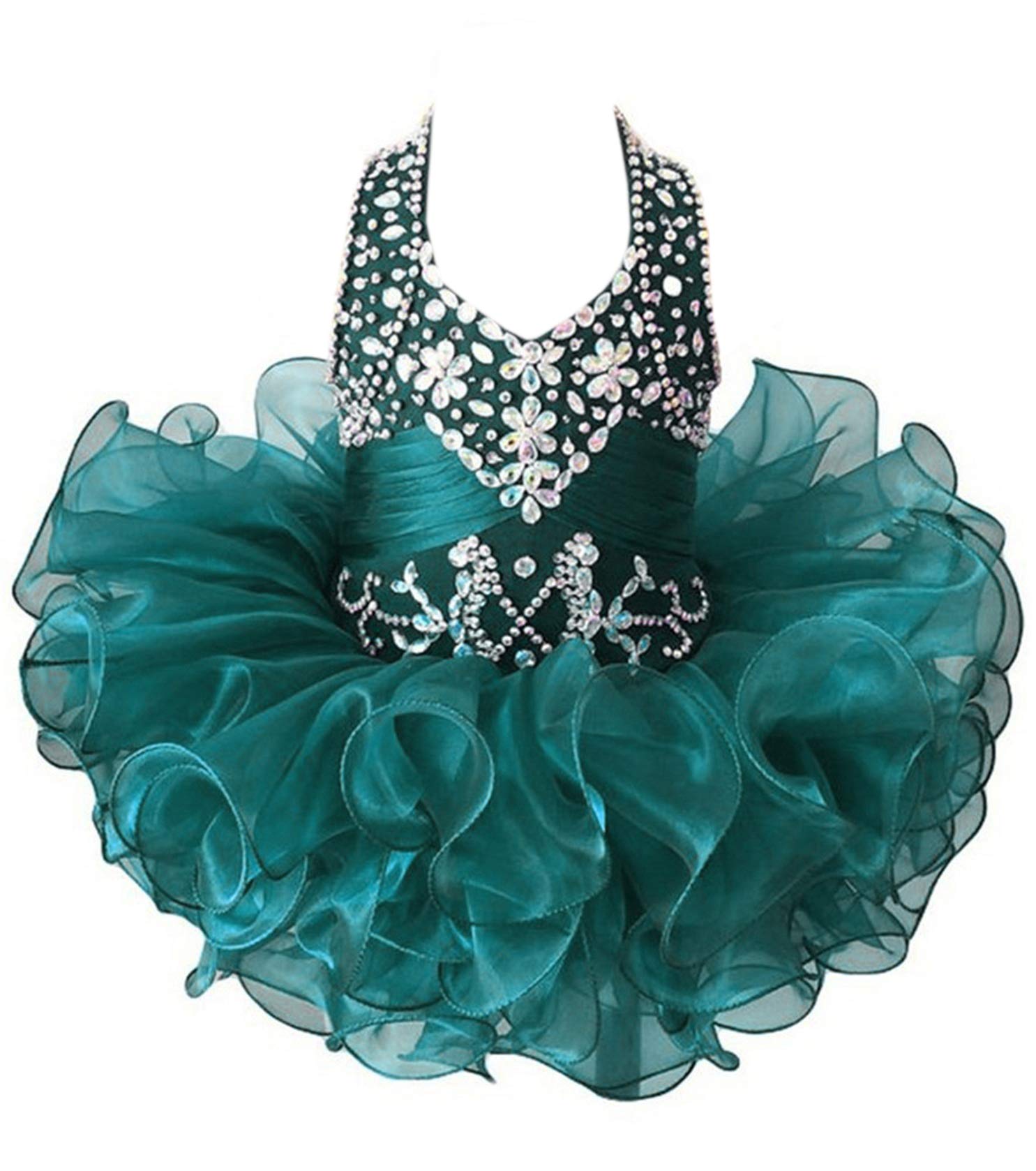 Junguan Toddler Girls Halter Pageant Cupcake Dresses Little Baby Short Ball Gowns with Crystals 2020 7 US Dark Green