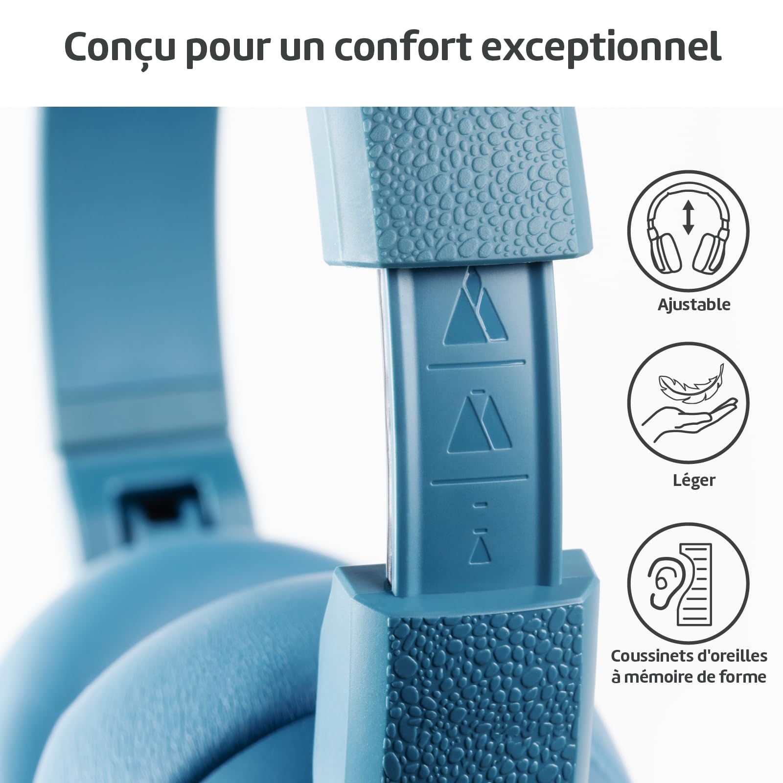 POGS La Tortue | Casque Audio Circum-auriculair sans Fil à réduction de Bruit | Casque Ajustable et Robuste | Limite de Volume à 85 DB, Microphone | Fonction de Partage de Musique sans Fil (rBleu)