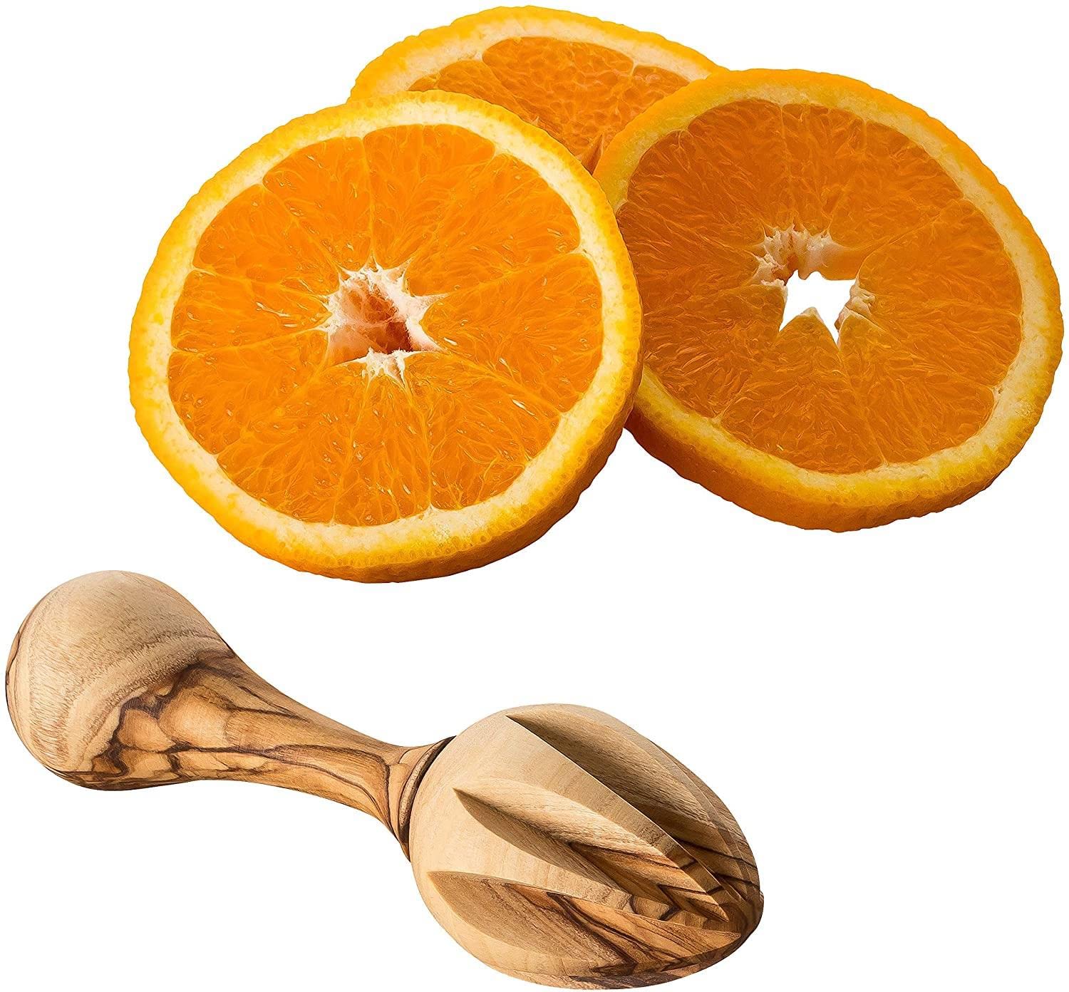 ZITRONENPRESSE AUS OLIVENHOLZ – Handgefertigte ZITRUSPRESSE/SAFTPRESSE/ORANGENPRESSER – ca. 15 cm – Manuell, langlebig & dekorativ – Für Zitrusfrüchte – Naturprodukt aus dem Heiligen Land