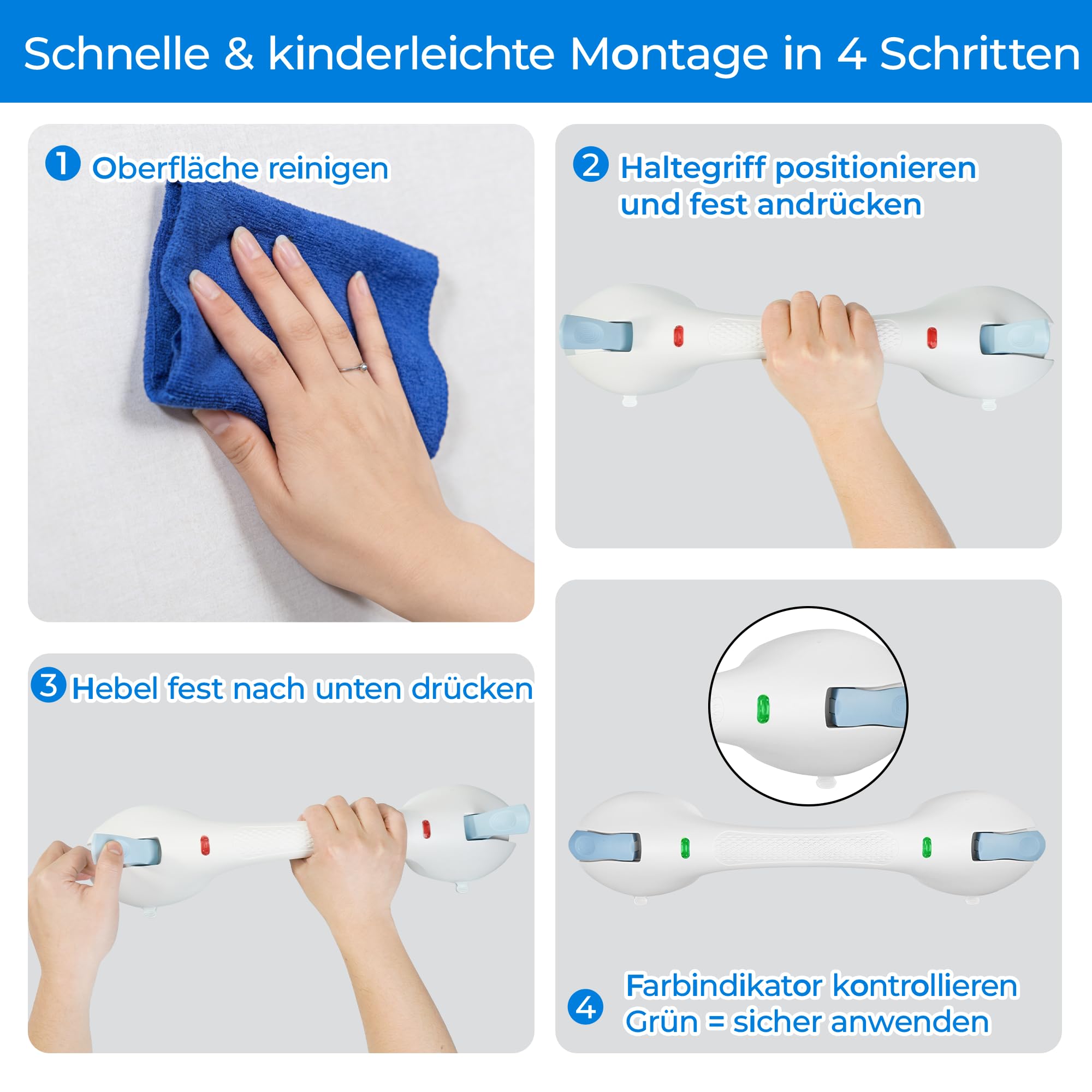 INNOVATIVER Haltegriff Dusche ohne Bohren – Rutschfeste Aufstehhilfe bis 120 kg – 44 cm Duschgriff mit Saugnapf – Stabiler Haltegriff für Bad & Dusche – Badewannengriff ideal für Senioren