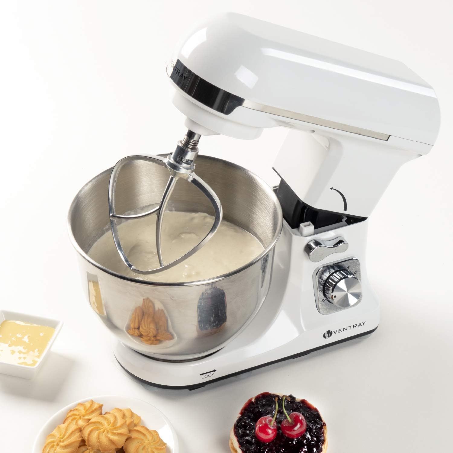 Black Friday - 80% OFF VENTRAY Stand Mixer, 4.5-Qt 500W 6-Speed Tilt-Head Food Mixer, Electric Kitchen Mixer with Stainless Steel Bowl, Dough Hook, Whisk and Mixing Beater, White, MK37